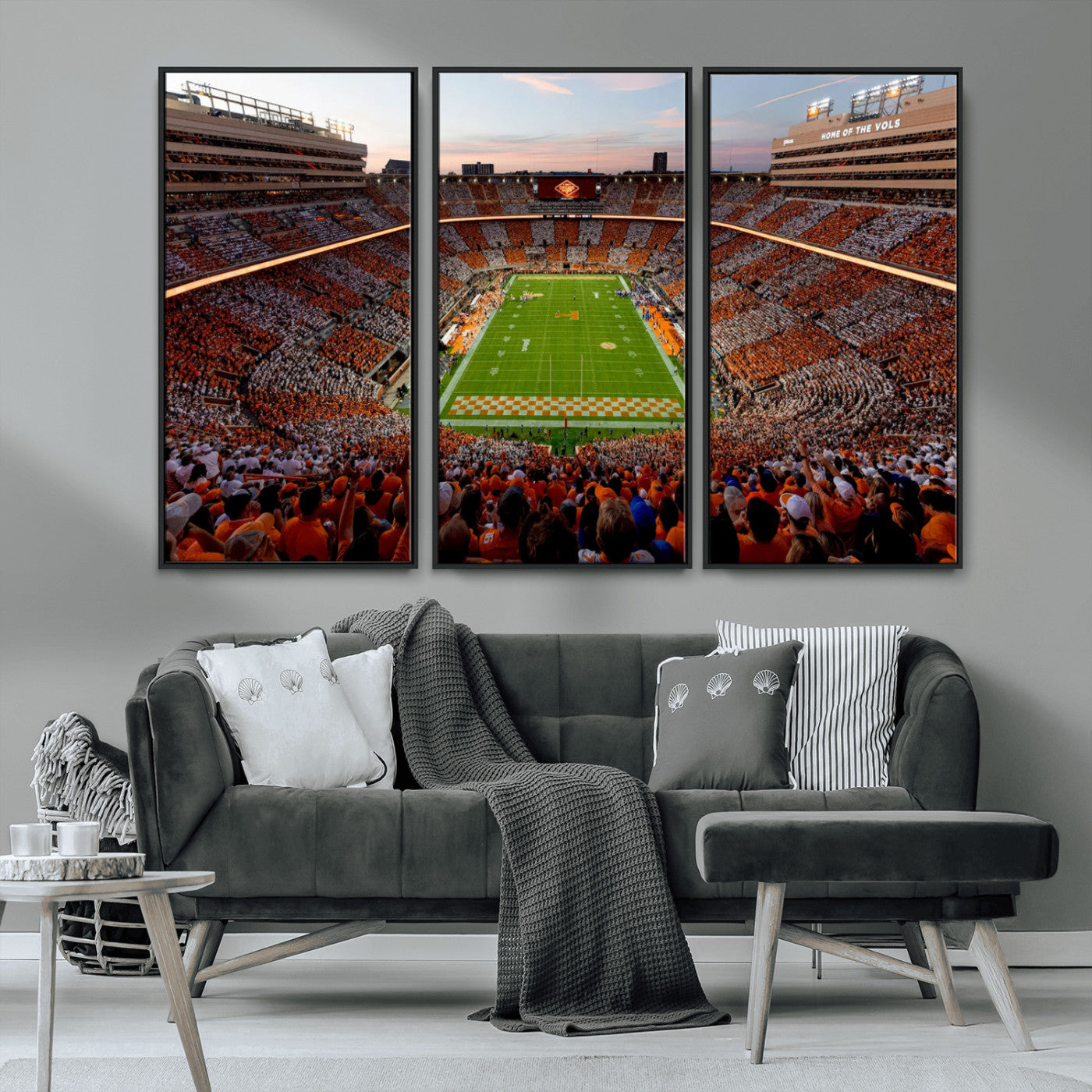 37160229-MGV-CV-36X24-Neyland Stadium Wall Art – Panoramic Tennessee Volunteers Sunset Canvas Print, Checkerboard Crowd Football Game Day Decor for