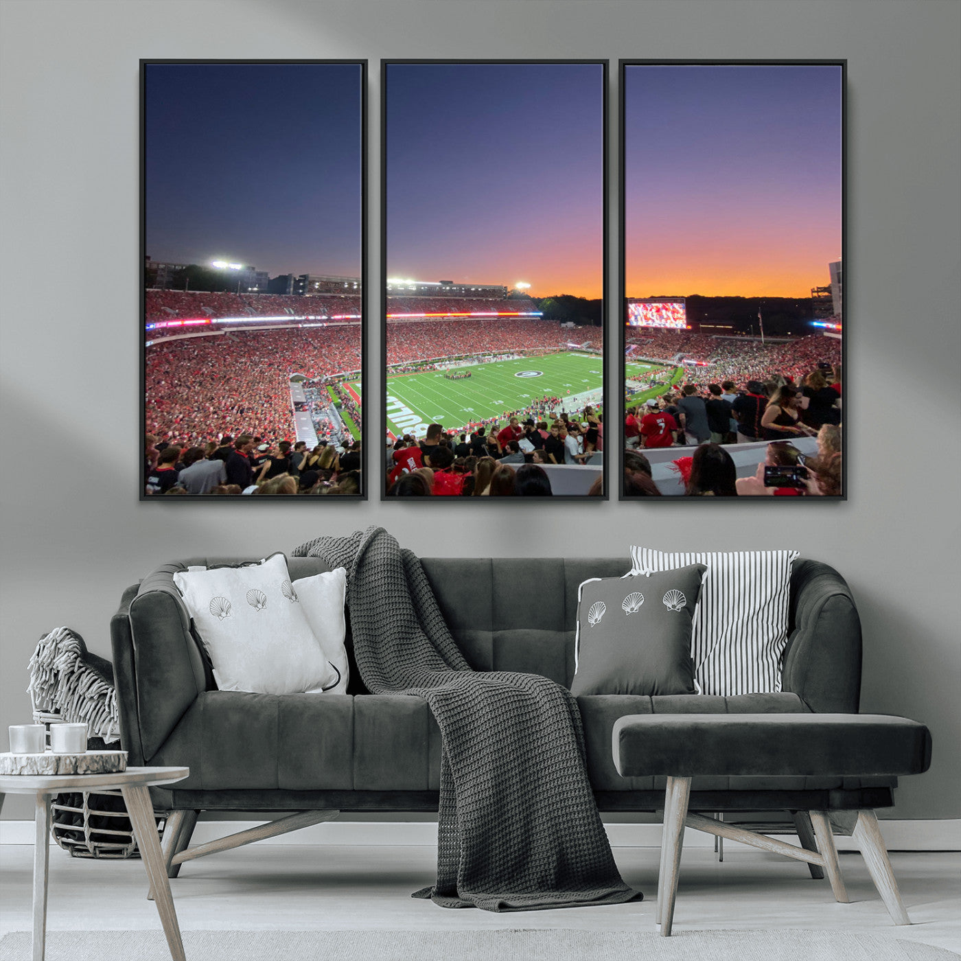25139565-MGV-CV-36X24-Sanford Stadium Wall Art – Panoramic Georgia Bulldogs Sunset Football Game Canvas Print, Red Crowd Sports Decor for Office, Man