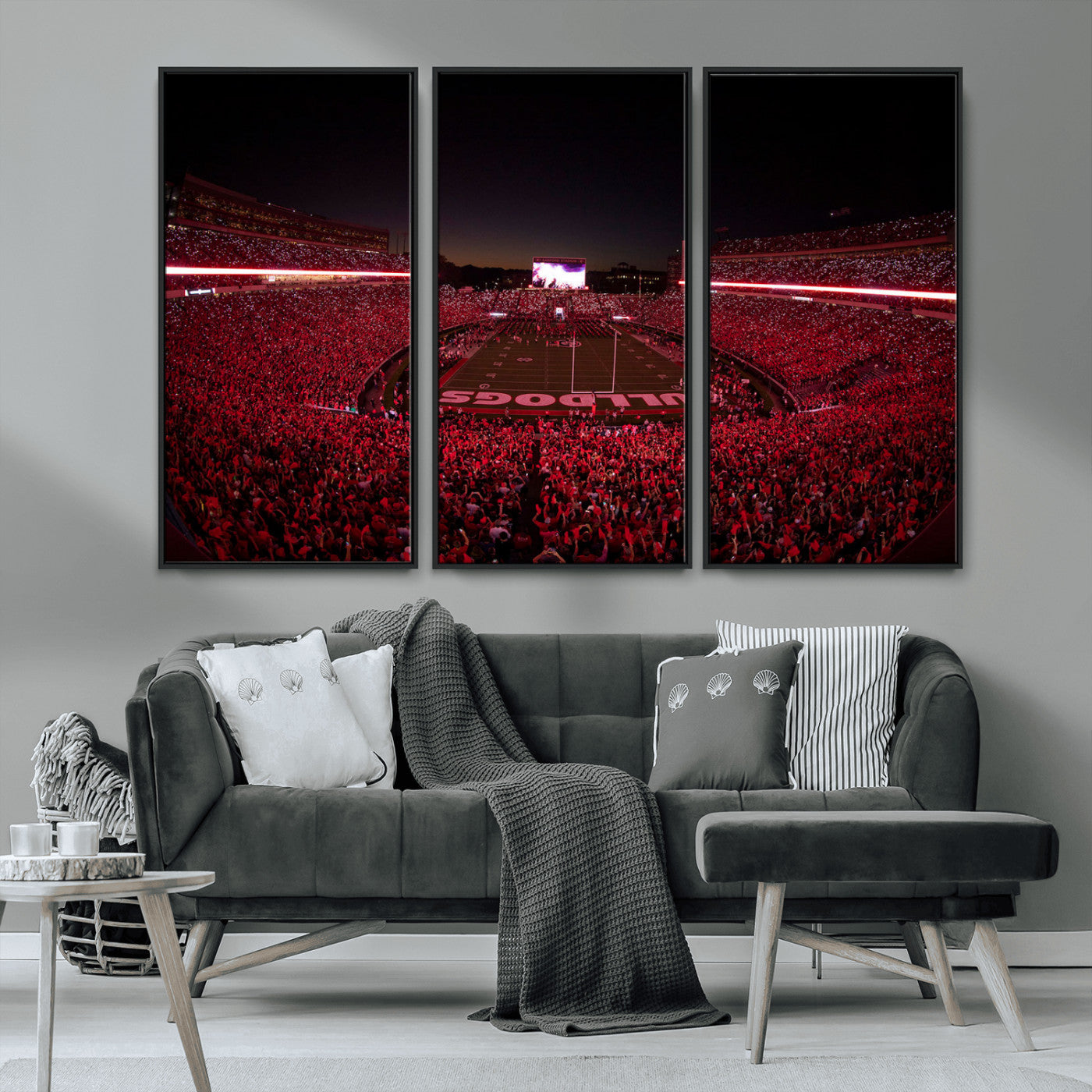 38331045-MGV-CV-36X24-Sanford Stadium Wall Art – Panoramic Georgia Bulldogs Red Light Game Football Canvas Print, Night Crowd Sports Decor for Office,