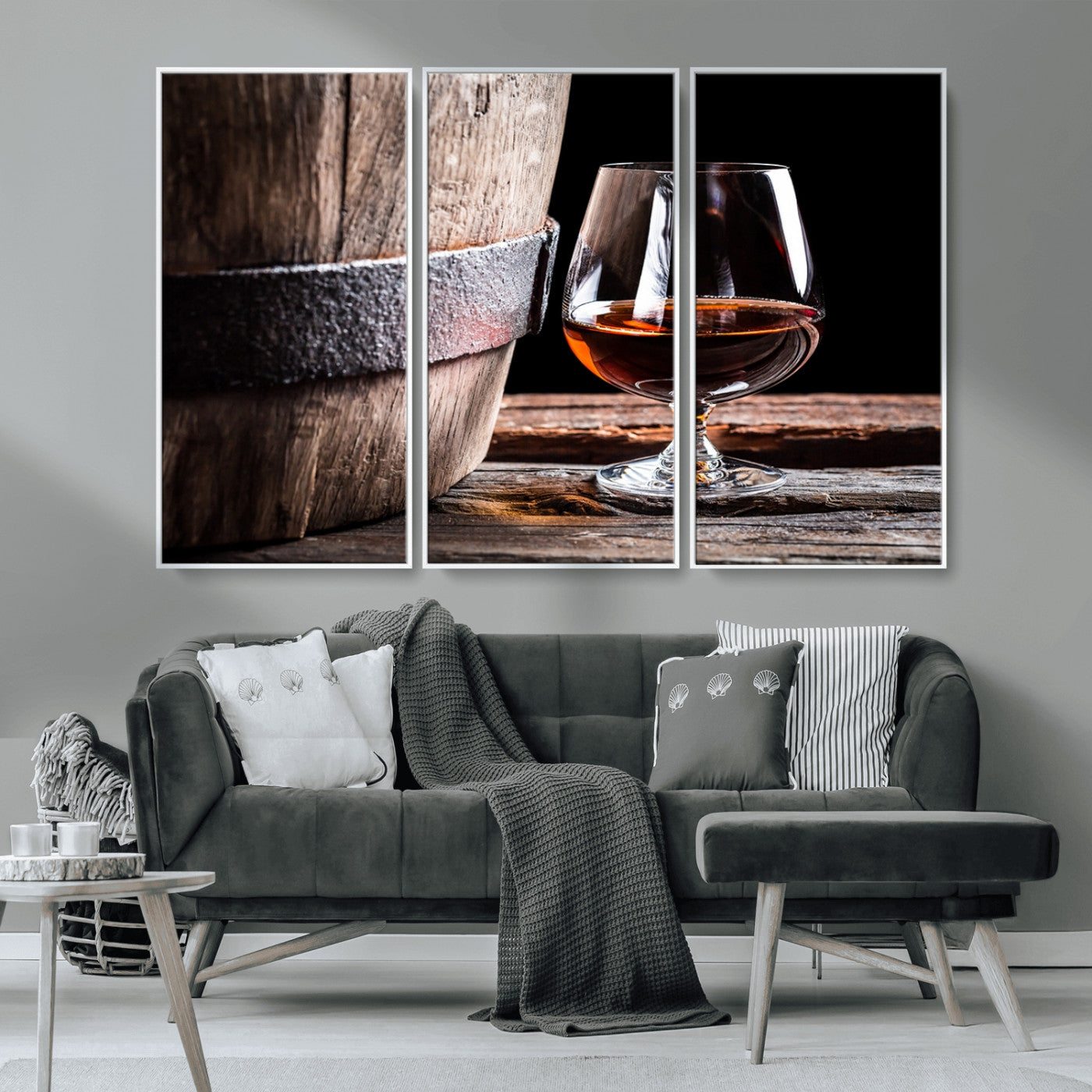 50839-MGV-CV-36X24-Barrel & Brandy Wall Art – Rustic Whiskey Barrel and Brandy Glass Canvas Print, Elegant Home Bar or Lounge Decor for Office, Man