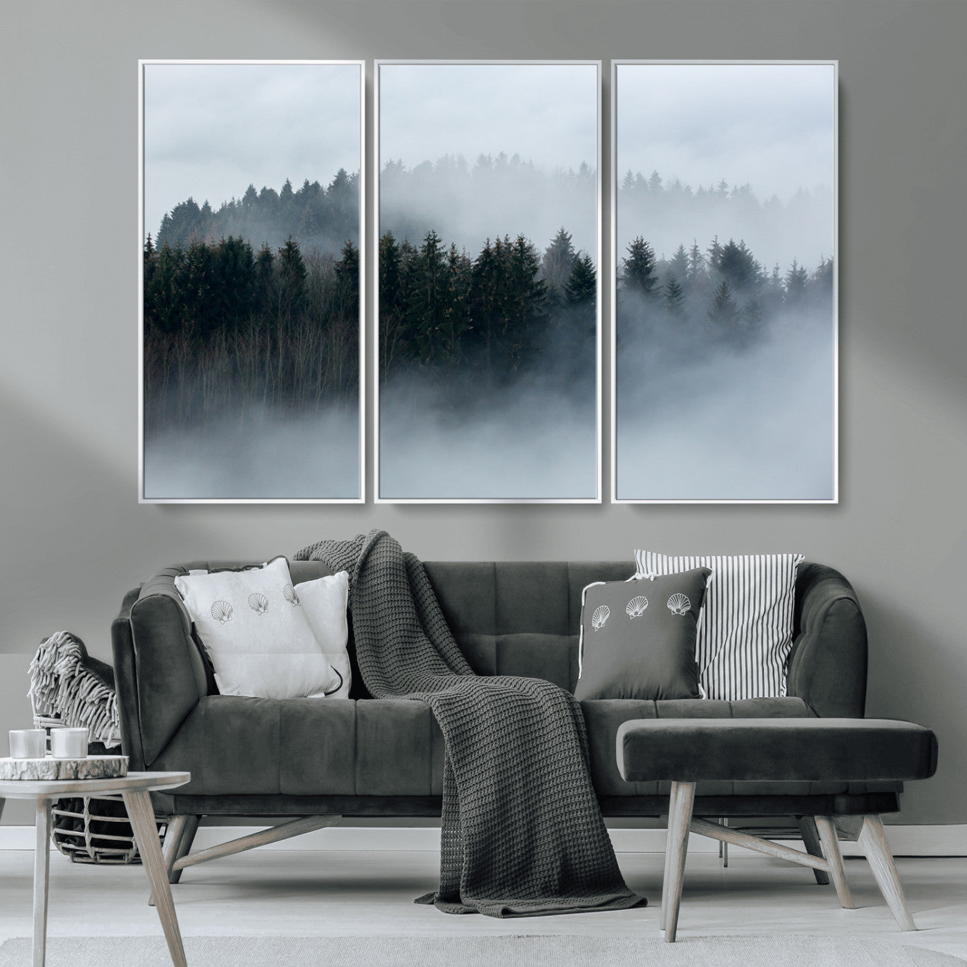 42596-MGV-CV-36X24-Misty Forest Wall Art – Atmospheric Pine Trees Canvas Print, Nature Landscape Decor for Living Room, Bedroom, Office, or Cabin