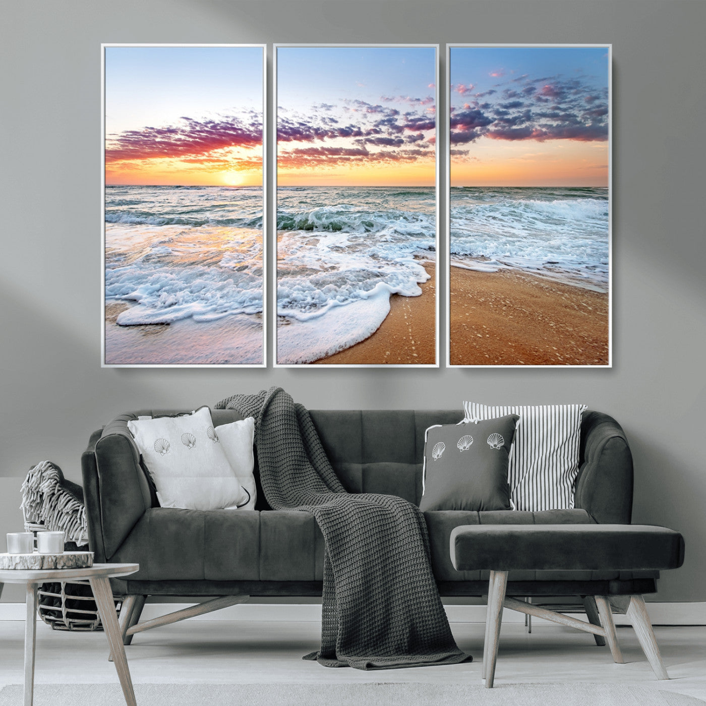 39560-MGV-CV-36X24-Sunrise Beach Wall Art – Vibrant Ocean Waves and Golden Sand Canvas Print, Seaside Coastal Decor for Living Room, Bedroom or