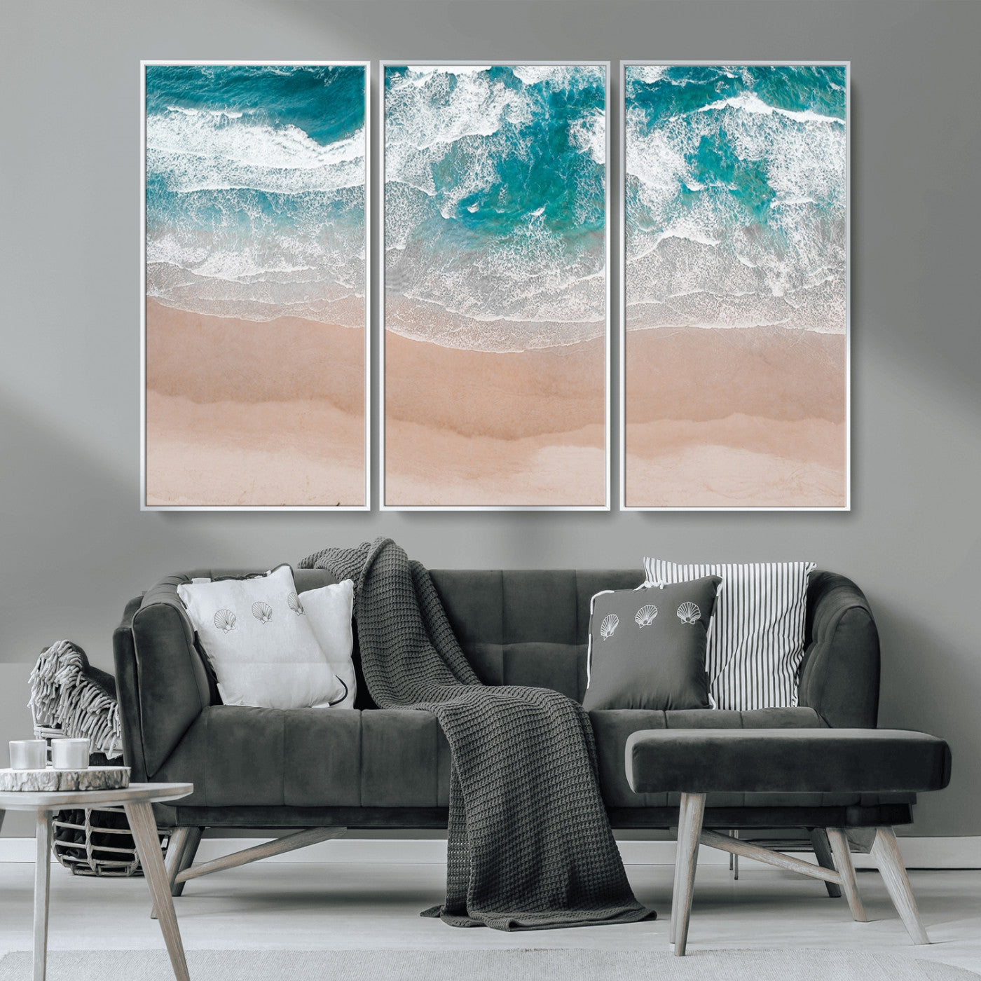 39236-MGV-CV-36X24-Ocean Beach Wall Art – Aerial View of Waves and Sand Canvas Print, Coastal Home Decor for Living Room, Bedroom, Office or Beach