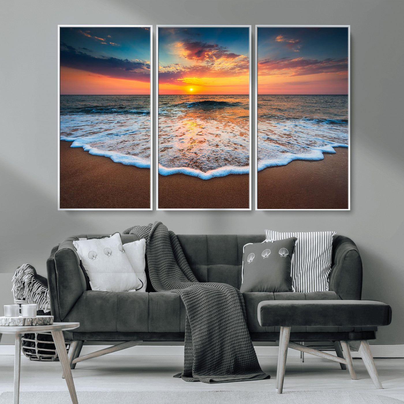 87032-MGV-CV-36X24-Ocean Sunset Wall Art – Stunning Beach Canvas Print with Vibrant Sky, Calm Waves, and Golden Horizon, Perfect Coastal Decor for
