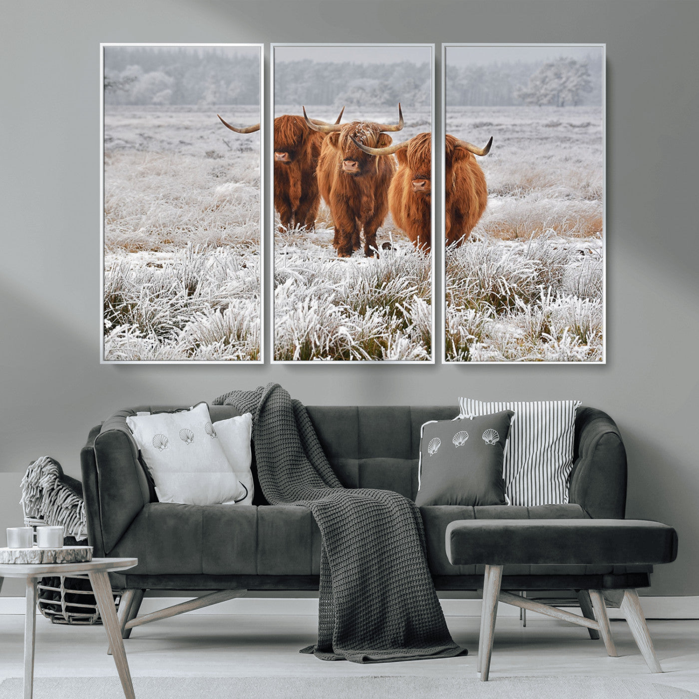 10396-MGV-CV-36X24-Highland Cattle Wall Art – Rustic Winter Landscape Canvas Print, Farmhouse Decor for Living Room, Office, Cabin or Country Home