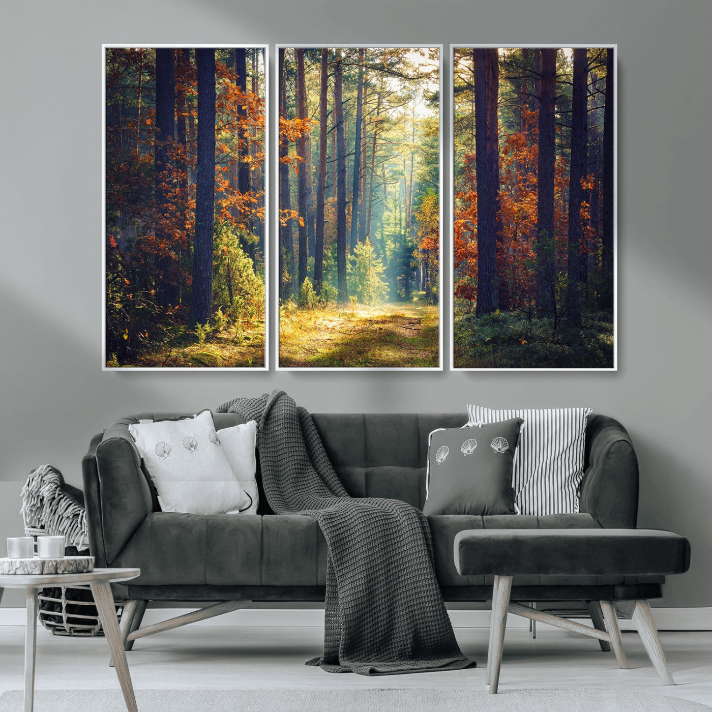86249-MGV-CV-36X24-Sunlit Autumn Forest Path Wall Art – Peaceful Nature Scene with Fall Foliage, Calming Woods Decor for Home or Office