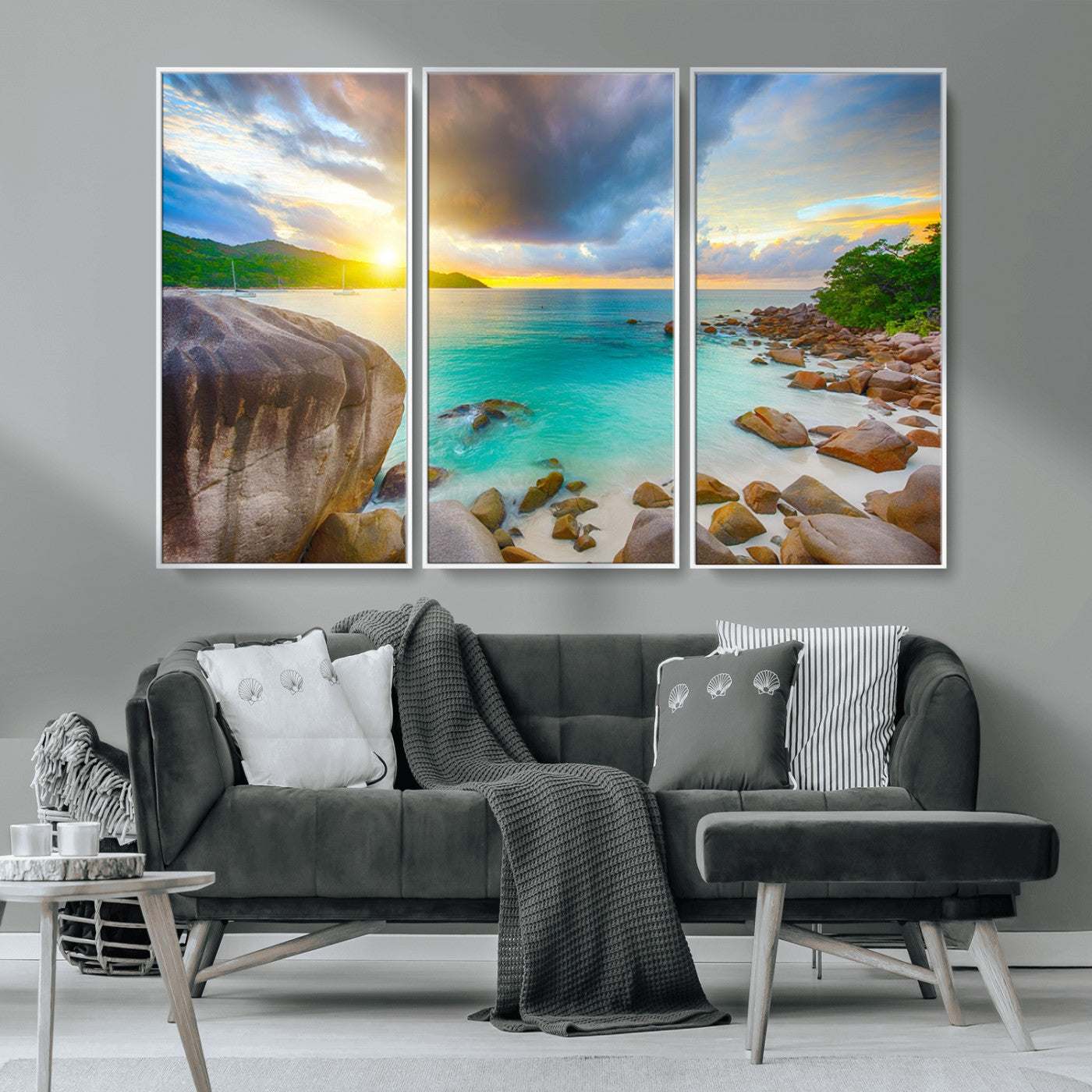 23769-MGV-CV-36X24-Tropical Beach Sunset Wall Art – Serene Ocean Canvas Print, Coastal Landscape Decor for Living Room, Bedroom or Office, Peaceful
