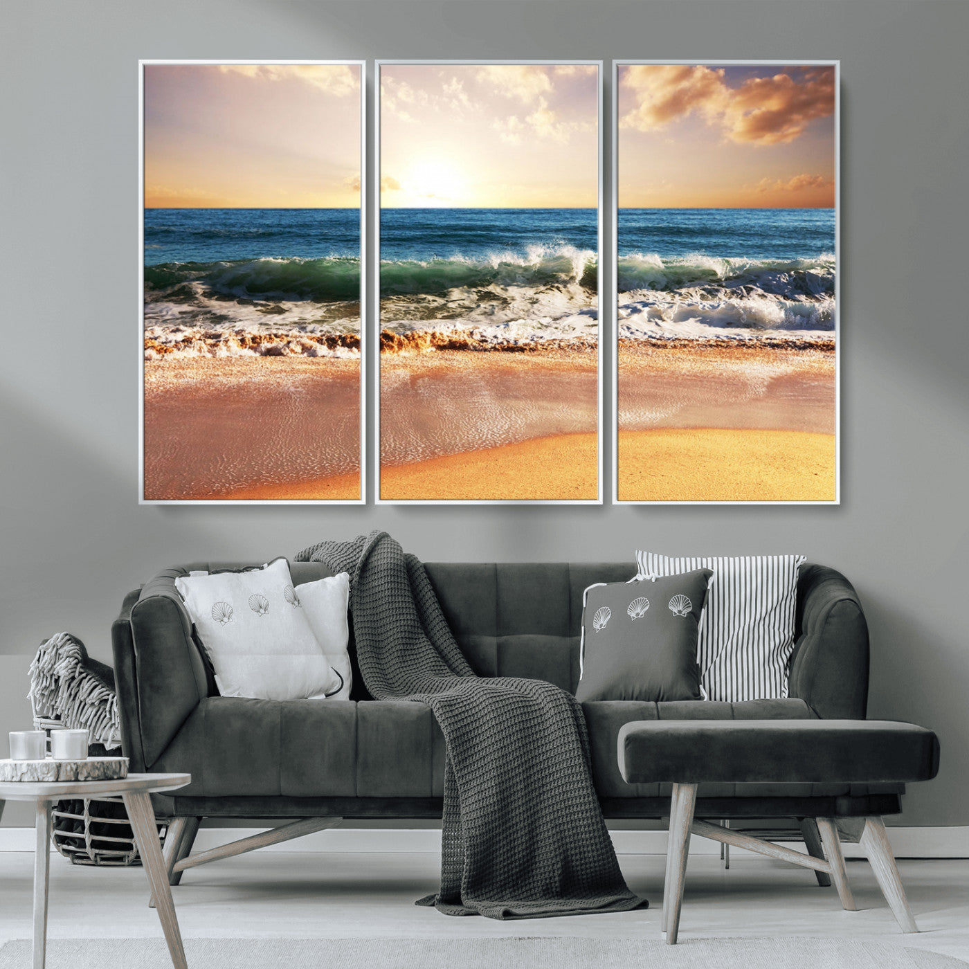 79005-MGV-CV-36X24-Golden Sunrise Ocean Waves Wall Art – Panoramic Seashore Canvas Print, Calming Coastal Decor for Home, Office or Relaxation Space