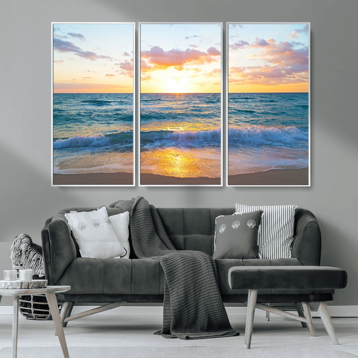 78006-MGV-CV-36X24-Golden Sunrise Ocean Wall Art – Panoramic Beach Waves Canvas Print, Coastal Seascape Artwork for Living Room, Bedroom, Office, or