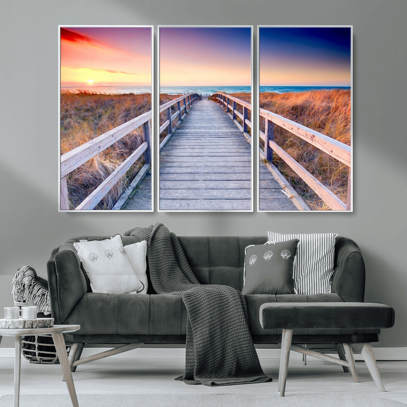 60625-MGV-CV-36X24-Beach Boardwalk Sunrise Wall Art – Coastal Pathway to Ocean Canvas Print, Seaside Landscape Decor for Home or Office