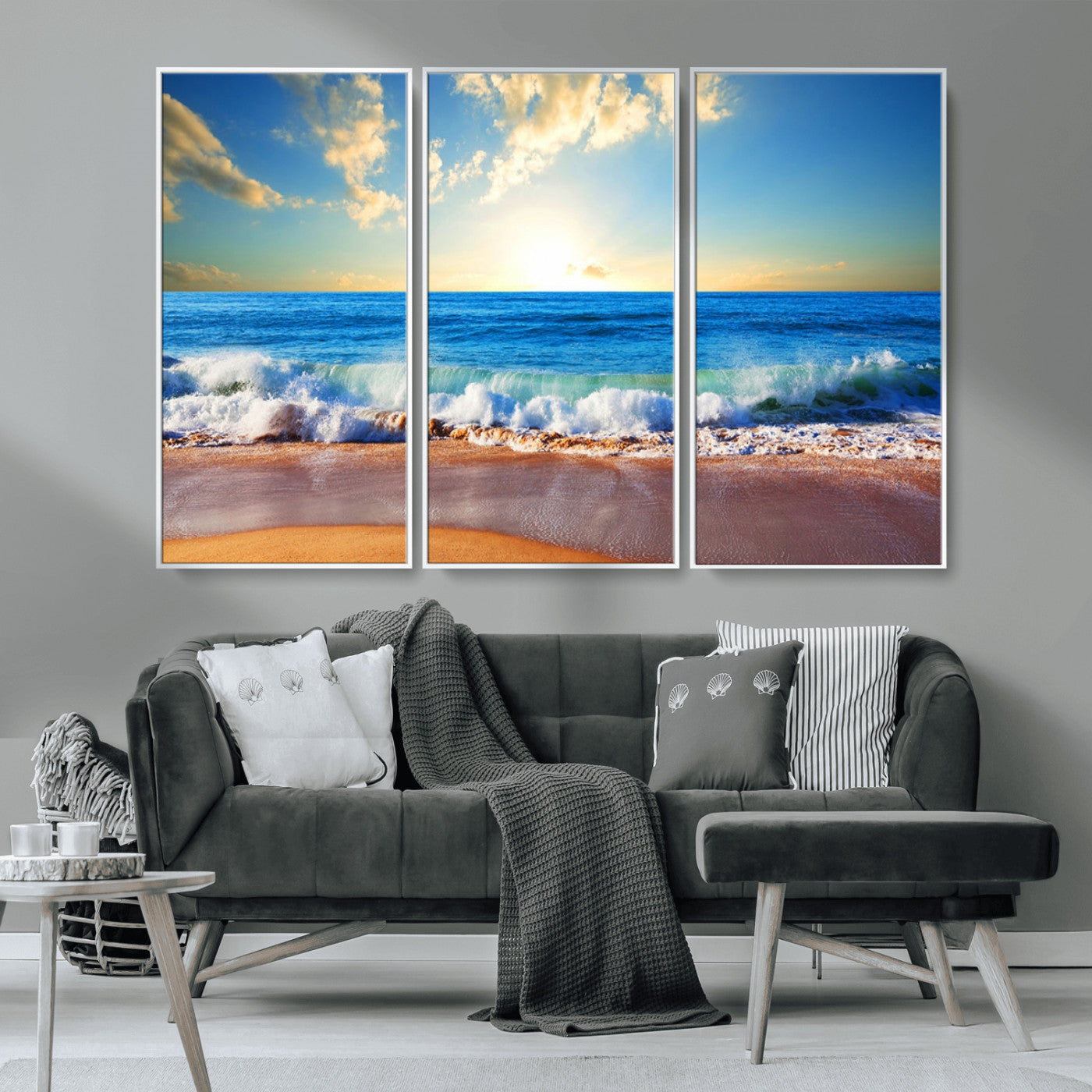 50522-MGV-CV-36X24-Ocean Sunrise Wall Art – Peaceful Beach Waves and Golden Horizon Canvas Print, Coastal Seascape Decor for Home or Office