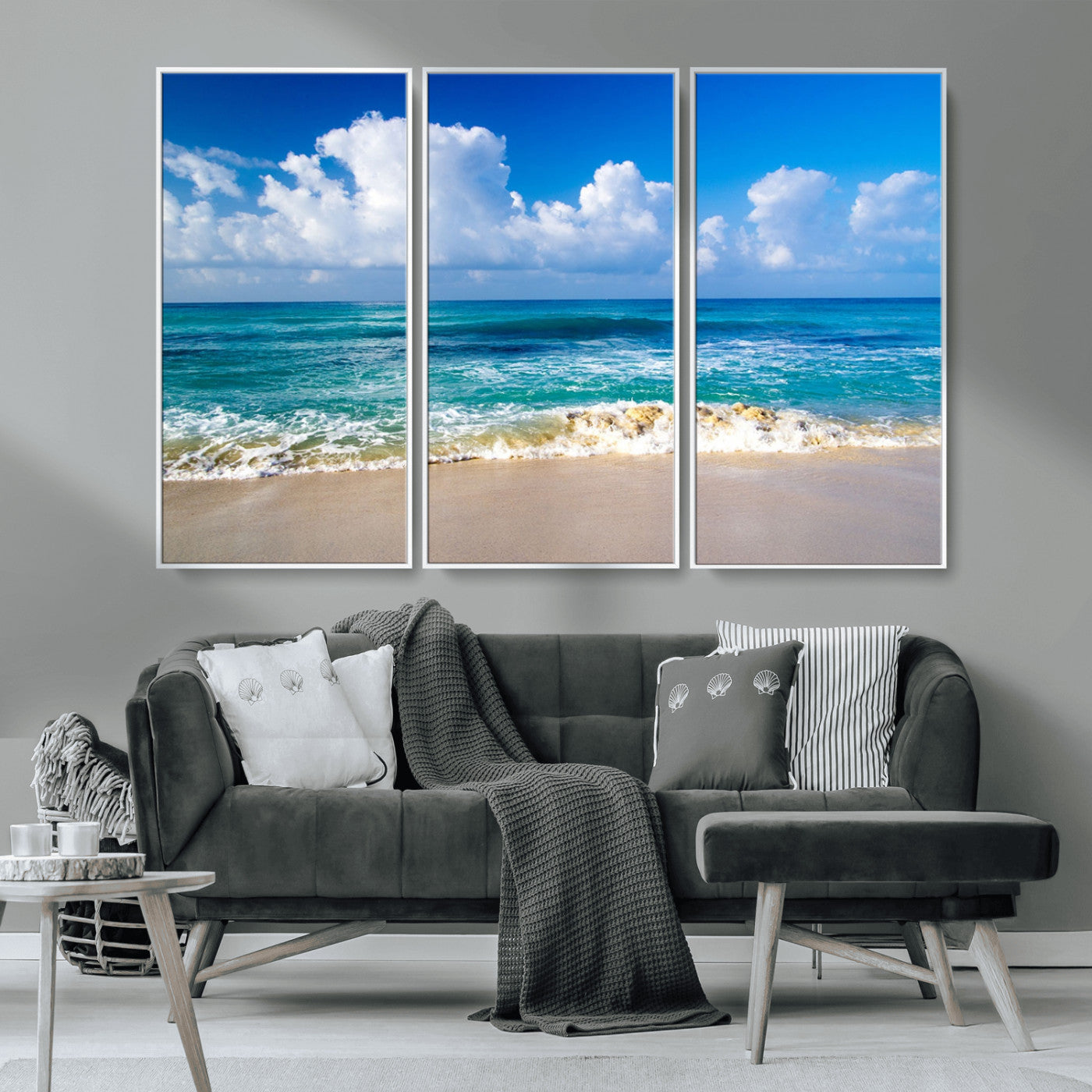 60364-MGV-CV-36X24-Tropical Ocean Wave Wall Art – Serene Blue Sea and White Sand Beach Canvas Print, Coastal Landscape Decor for Living Room, Bedroom