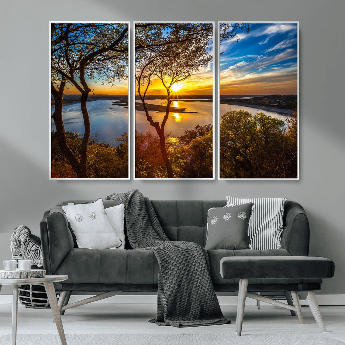 71863-MGV-CV-36X24-Lake Sunset Wall Art – Scenic Nature Canvas Print with Trees and Golden Sky, Serene Landscape Decor for Living Room, Bedroom or