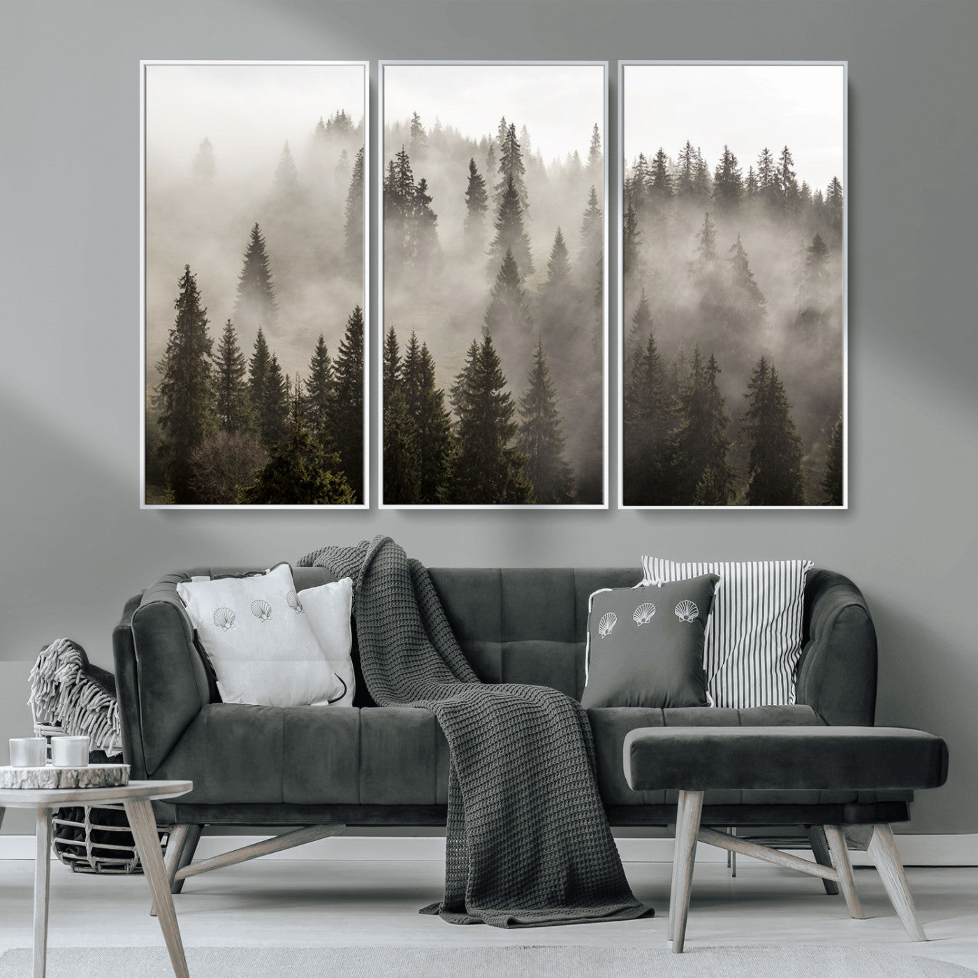 62862-MGV-CV-36X24-Misty Forest Wall Art – Tranquil Pine Tree Canvas Print with Mountain Fog, Nature Landscape Artwork for Living Room, Bedroom, or