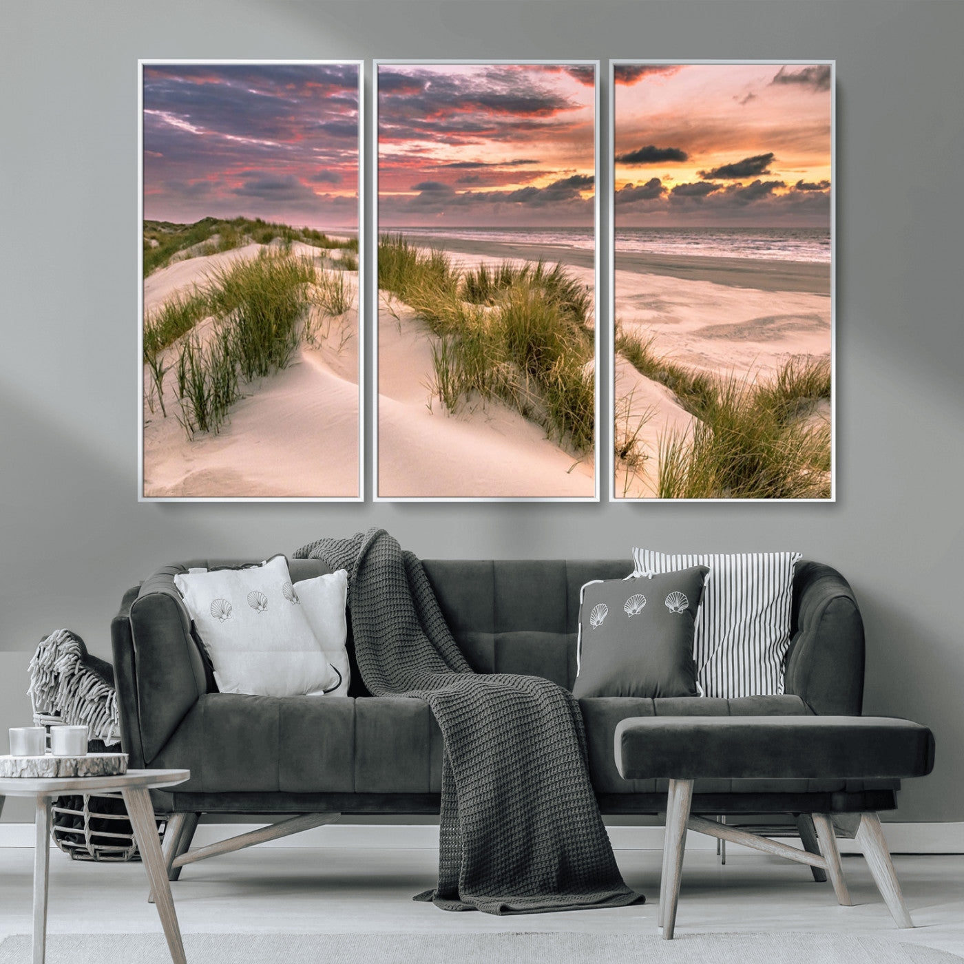 60570-MGV-CV-36X24-Beach Sunset Wall Art – Coastal Sand Dunes and Ocean Horizon Canvas Print, Tranquil Seascape Photography Decor for Living Room or