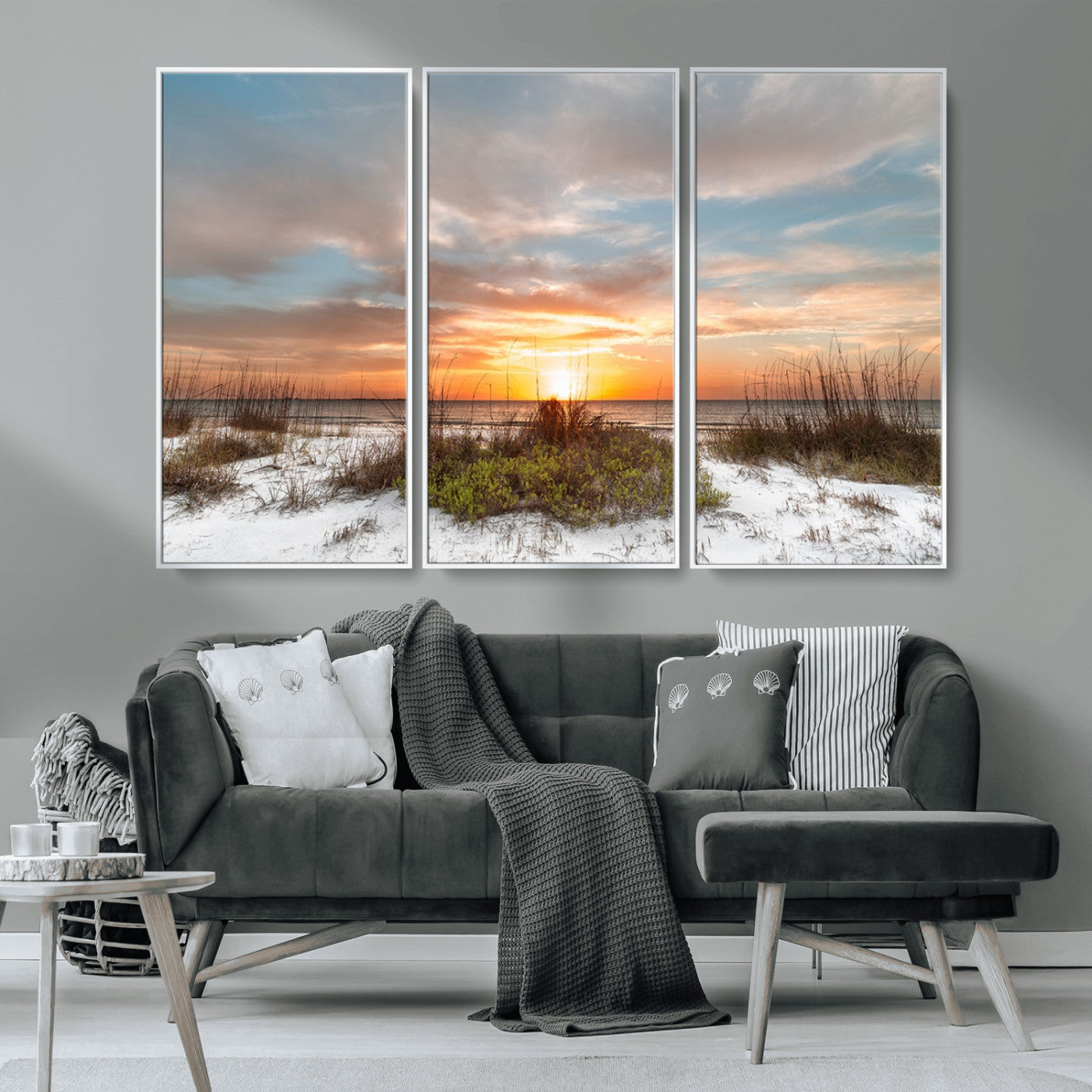 91064-MGV-CV-36X24-Beach Sunset Wall Art – Coastal Sand Dunes and Ocean Horizon Canvas Print, Seaside Landscape Wall Decor for Living Room, Bedroom