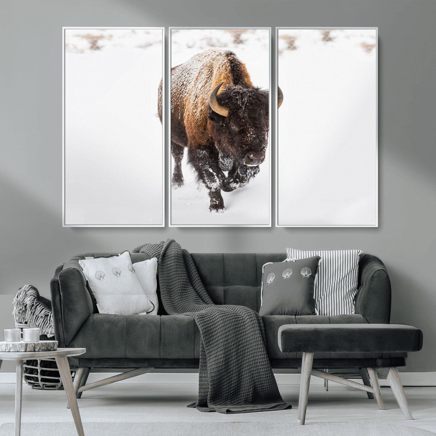 19889-MGV-CV-36X24-Snow Bison Wall Art – Majestic Buffalo Winter Landscape Canvas Print, Rustic Wildlife Photography Decor for Cabin, Lodge, Living