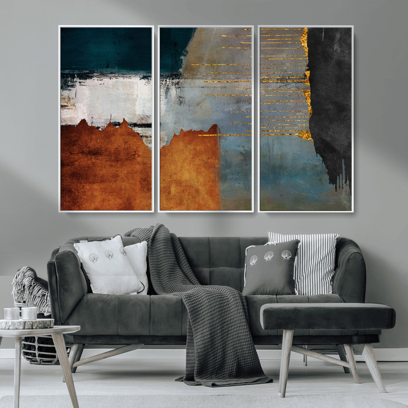 35026-MGV-CV-36X24-Abstract Canvas Wall Art – Modern Teal, Rust, Black and Gold Textured Painting, Contemporary Decor for Living Room, Bedroom