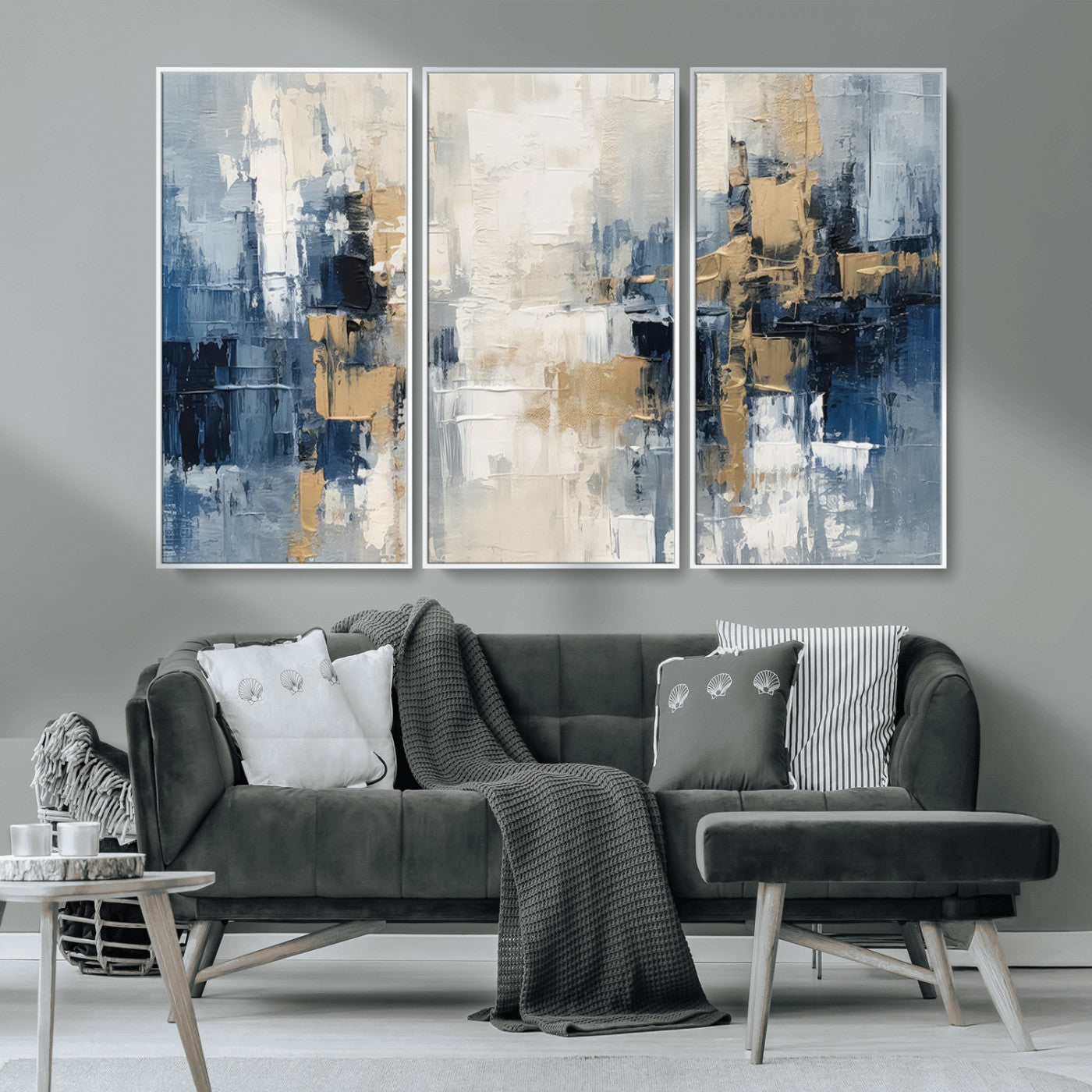 44344-MGV-CV-36X24-Abstract Blue and Gold Wall Art – Modern Hand Painted Canvas Print, Contemporary Textured Painting for Living Room, Bedroom or
