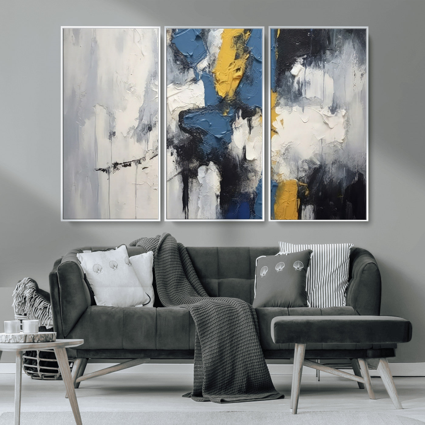 63850-MGV-CV-36X24-Abstract Blue and Yellow Wall Art – Modern Textured Canvas Painting, Bold Contemporary Artwork for Living Room, Bedroom or Office