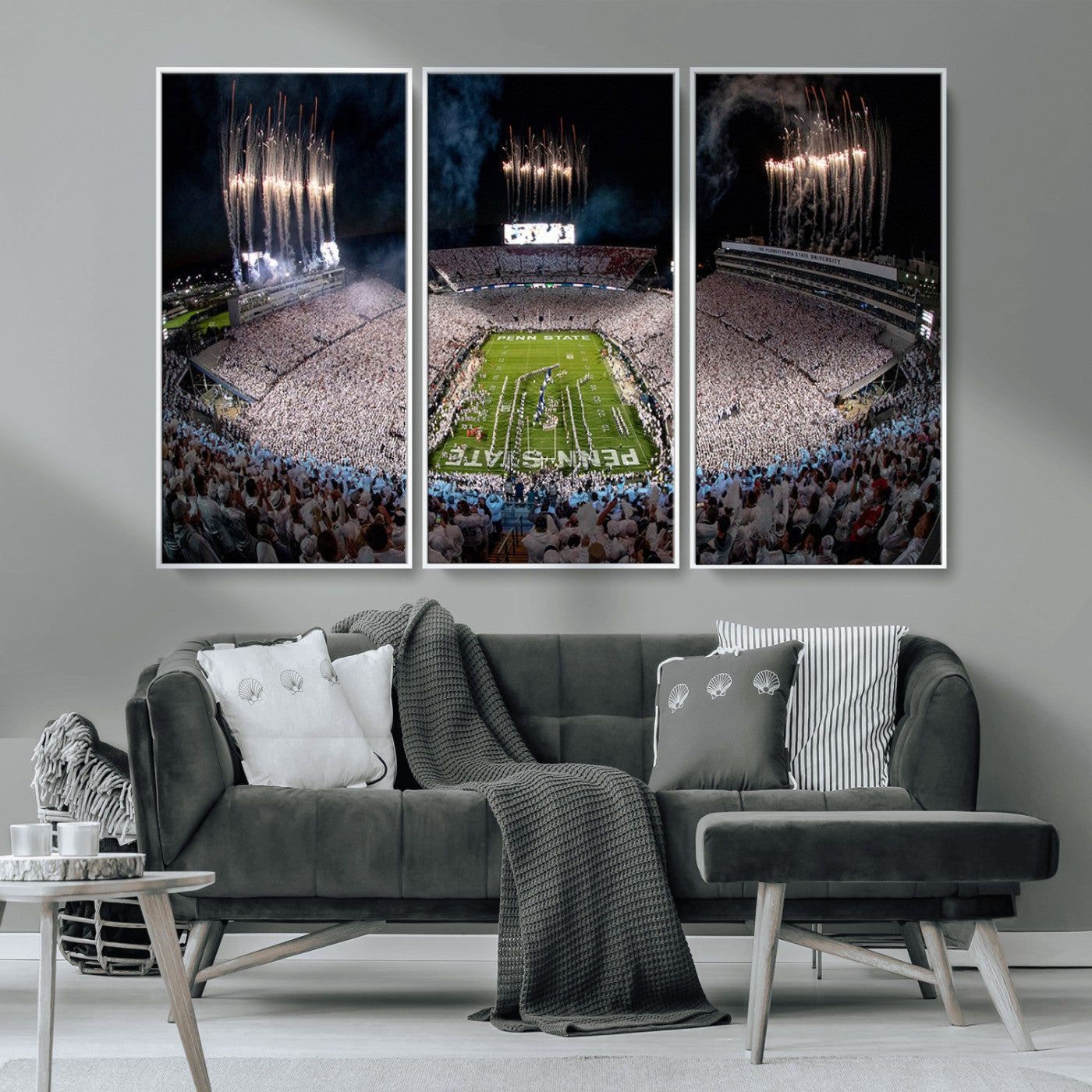 11391-MGV-CV-36X24-Penn State Stadium Wall Art – Panoramic White Out Football Game Canvas Print, College Sports Decor for Office, Man Cave, or Living