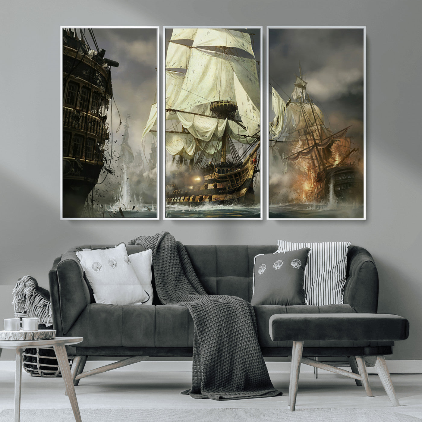 26512-MGV-CV-36X24-Naval Battle Wall Art – Dramatic Tall Ship Canvas Print, Historic Pirate Sailing War Scene, Nautical Decor for Office, Study or