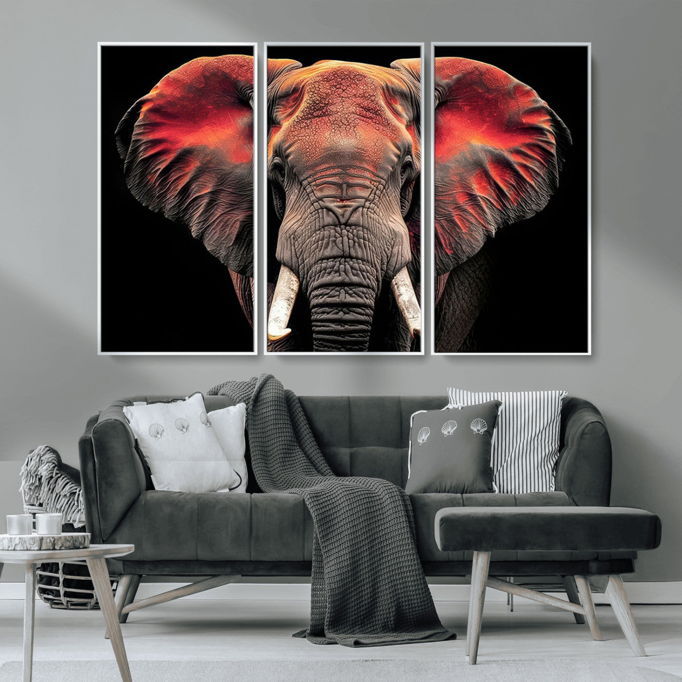 54719-MGV-FC-48X32-3P_White-Elephant Wall Art – Majestic African Elephant Canvas Print, Wildlife Safari Animal Decor for Living Room, Bedroom, Office or Man