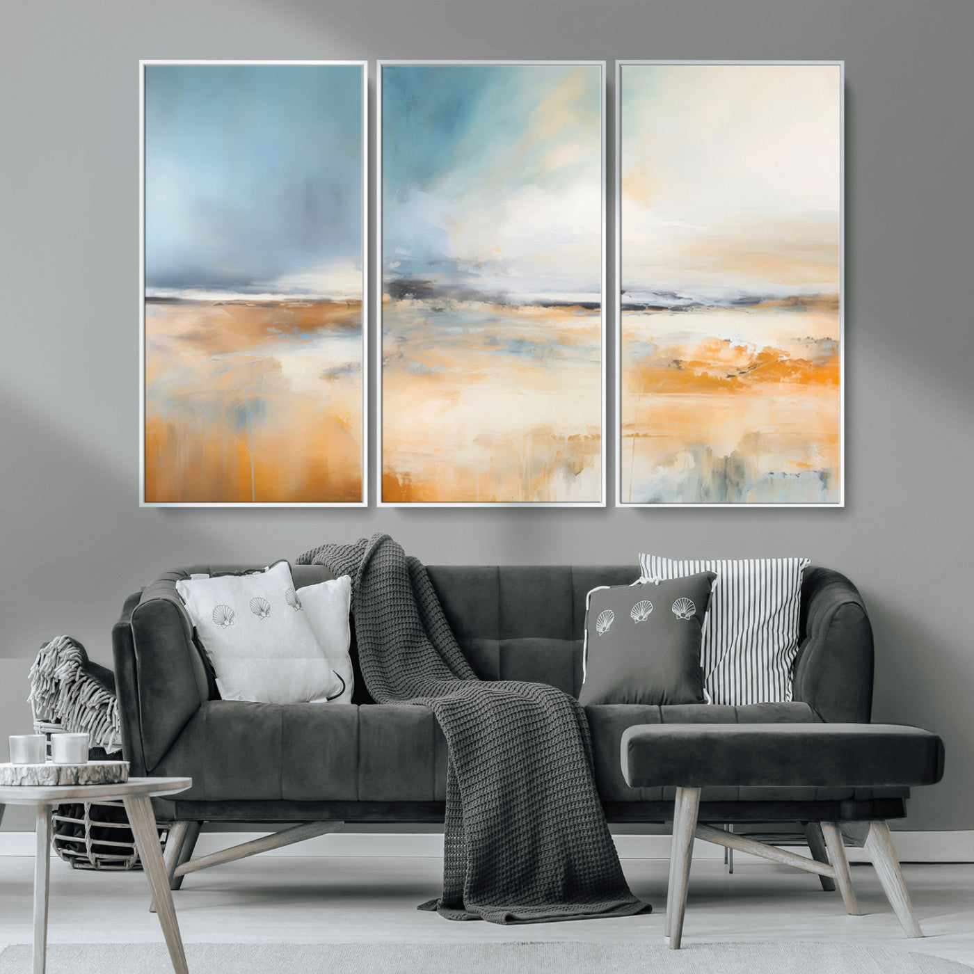 92764-MGV-CV-36X24-Abstract Landscape Wall Art – Modern Blue and Orange Canvas Print, Large Minimalist Painting for Living Room, Bedroom, Office or