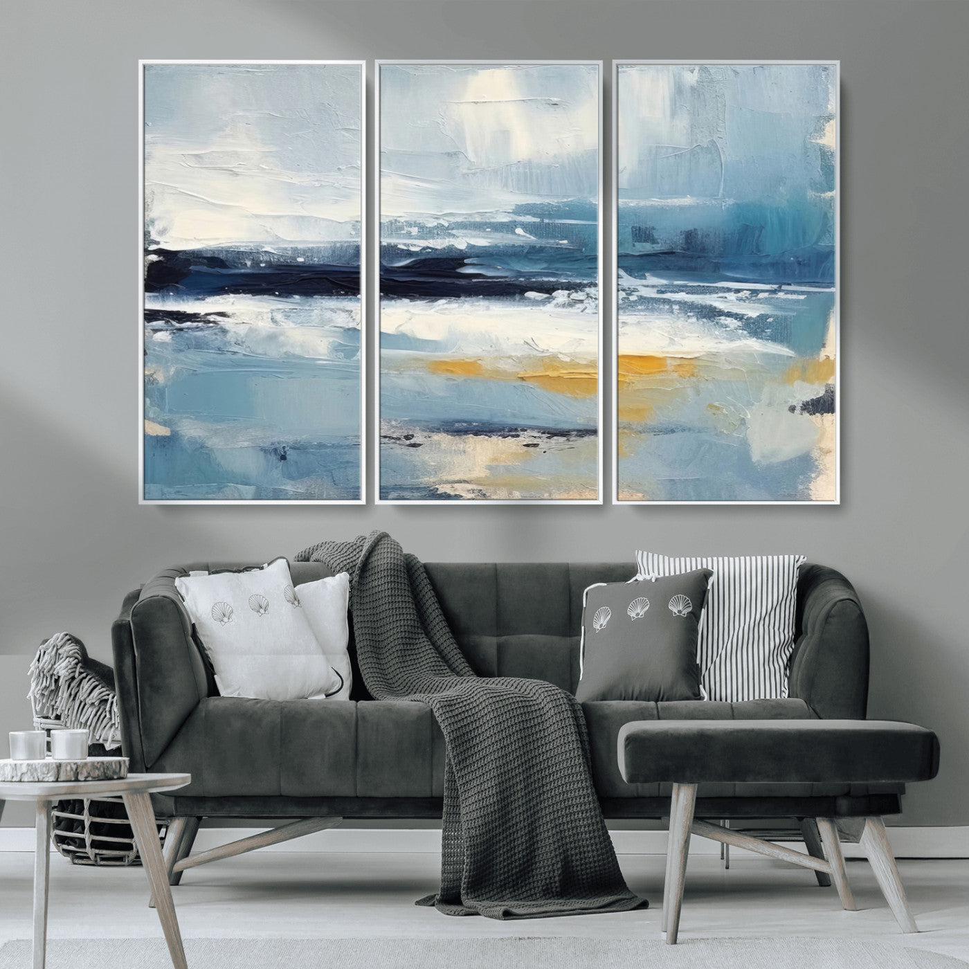 19746-MGV-CV-36X24-Abstract Ocean Wall Art – Modern Coastal Canvas Print with Blue, White and Gold Textures, Contemporary Seascape Painting for