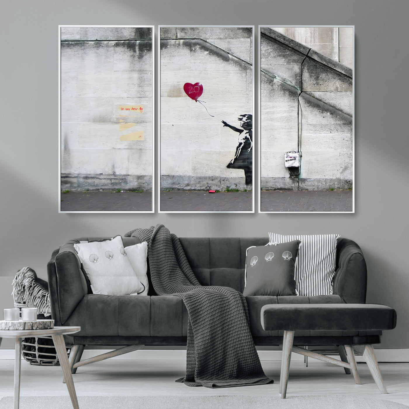 50559-MGV-FC-48X32-3P_White-Banksy Girl with Balloon Wall Art – Famous Street Graffiti Canvas Print, Modern Urban Artwork for Living Room, Bedroom or Office