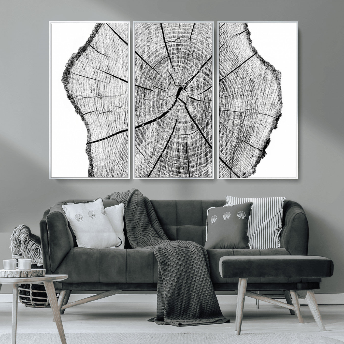 98709-MGV-CV-36X24-Tree Ring Wall Art – Black and White Canvas Print Rustic Wood Cross Section, Minimal Nature Inspired Decor for Living Room,