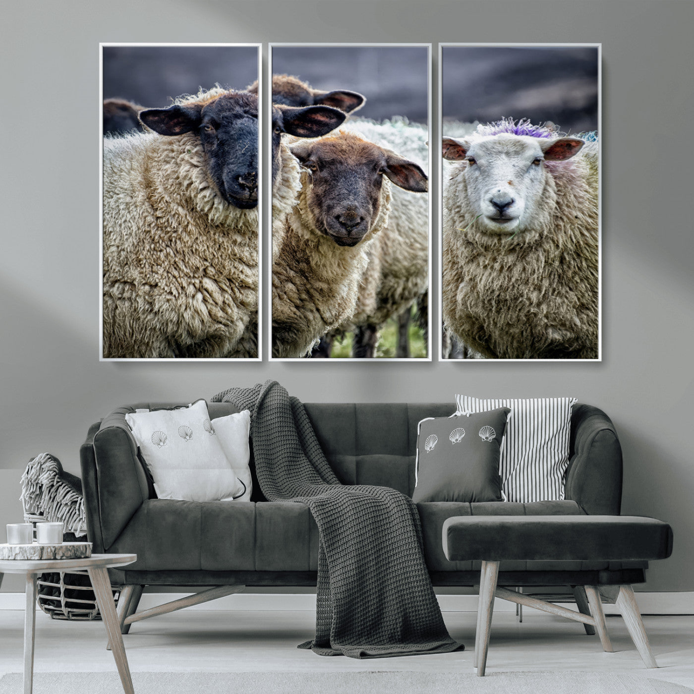 18418-MGV-CV-36X24-Sheep Wall Art Canvas Print, Framed Farmhouse Sheep Art Picture Print, Sheep Herd Perfect Rustic Farmhouse Decor Artwork