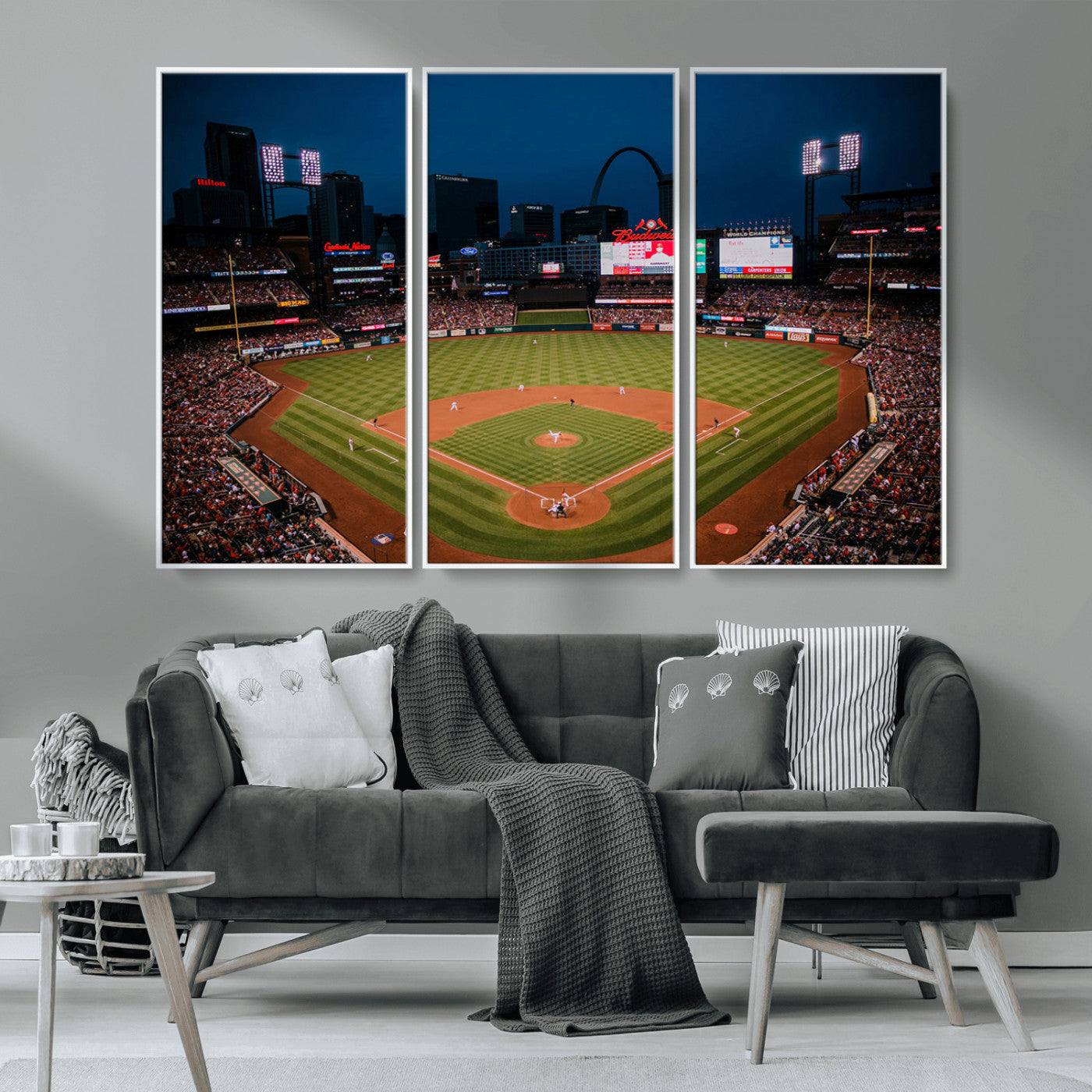 38612-MGV-CV-36X24-Busch Stadium Wall Art Canvas Print, Framed Missouri Stadium Art Picture Print, Busch Stadium Field Perfect Sports Room Decor
