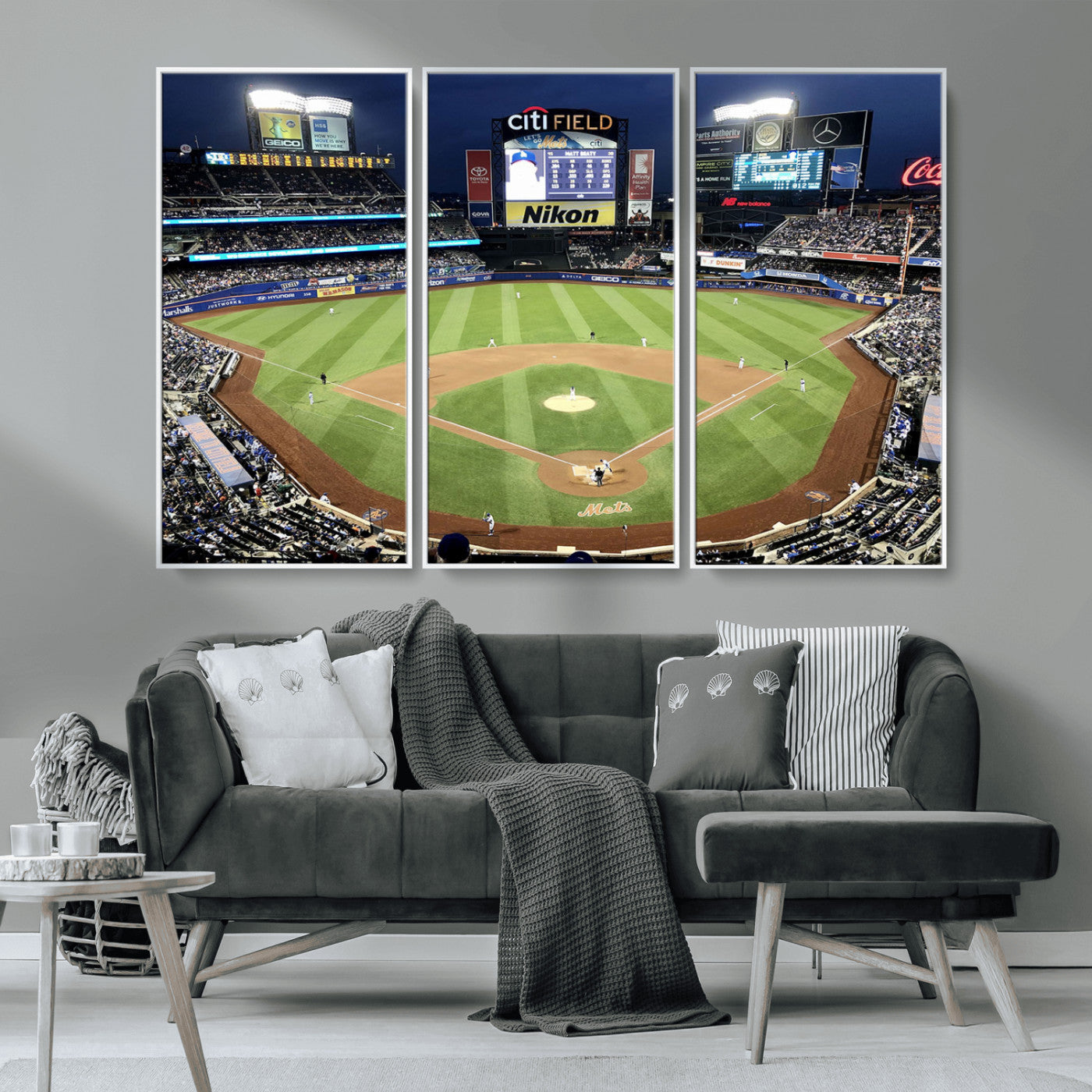 87666-MGV-CV-36X24-City Field Stadium Wall Art Canvas Print, Framed New York Stadium Art Picture Print, Citi Field Stadium Perfect Sport Room Decor