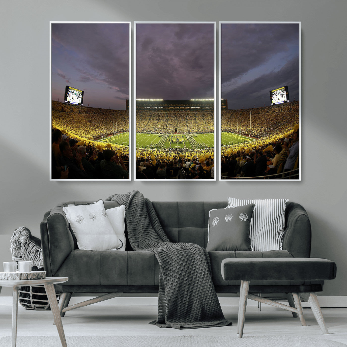 72404-MGV-CV-36X24-Michigan Wolverine Stadium Wall Art Canvas Print, Framed Michigan Stadium Art Picture Print, Football Stadium Perfect Sport Room