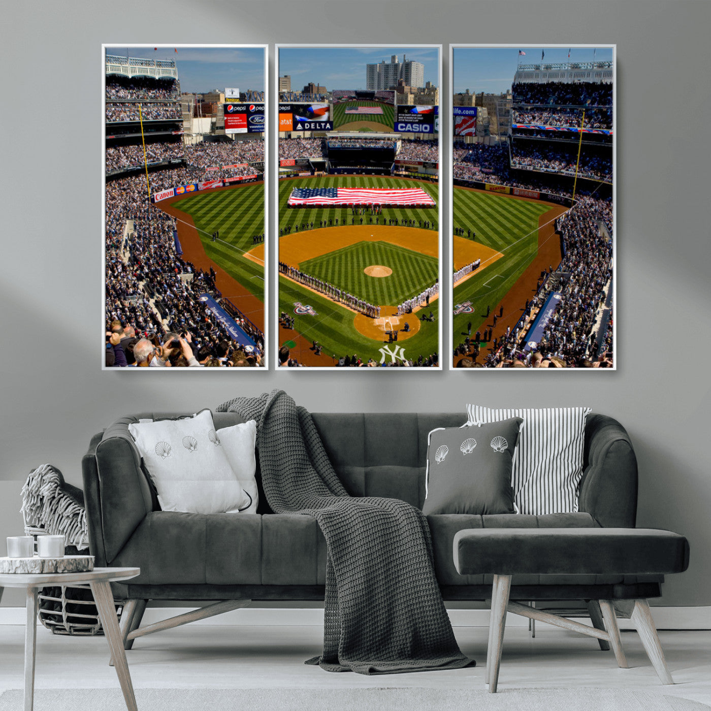 20879-MGV-CV-36X24-Yankee Stadium Wall Art Canvas Print, Framed New York Stadium Art Picture Print, Yankee Field Perfect Sport Room Decor Artwork