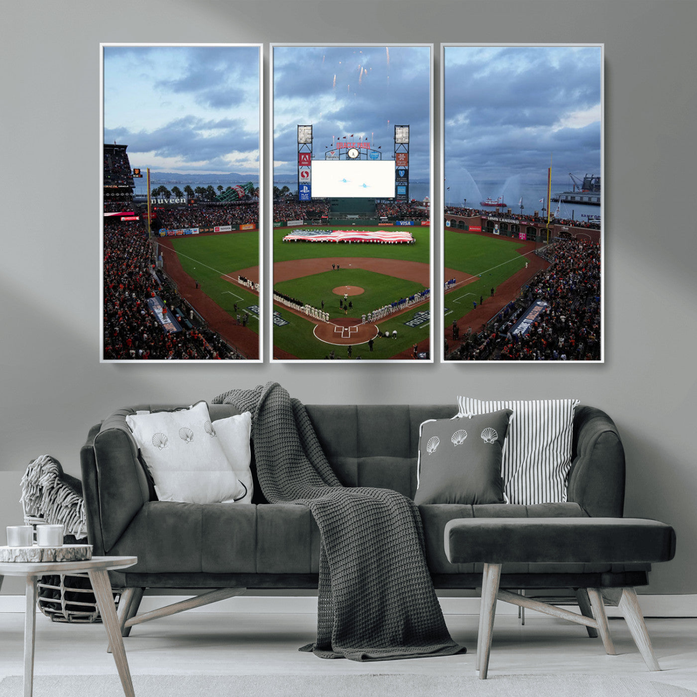 44631-MGV-CV-36X24-Oracle Park Stadium Wall Art Canvas Print, Framed San Francisco Giants Art Picture Print, Giants Stadium Field Perfect Sports Room