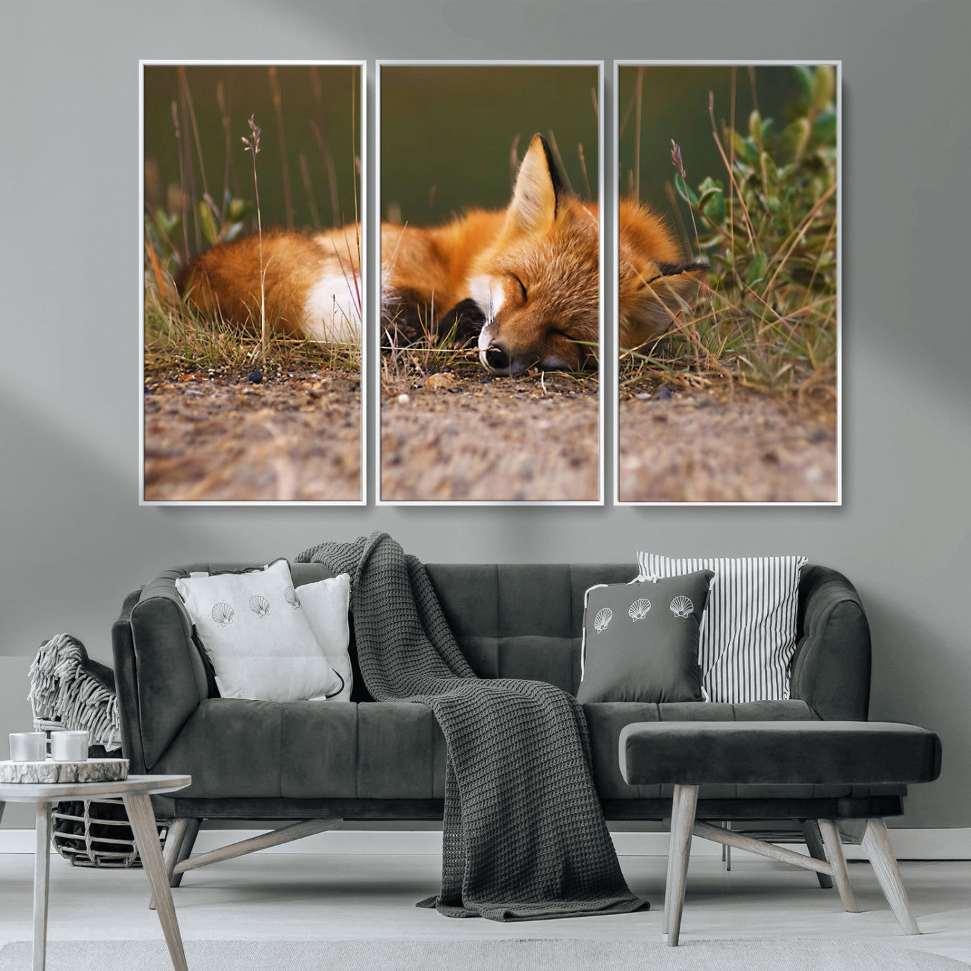 25085-MGV-CV-36X24-Sleeping Fox Wall Art Canvas Print, Framed Rustic Fox Art Picture Print, Wildlife Animal Perfect Rustic Farmhouse Decor Artwork
