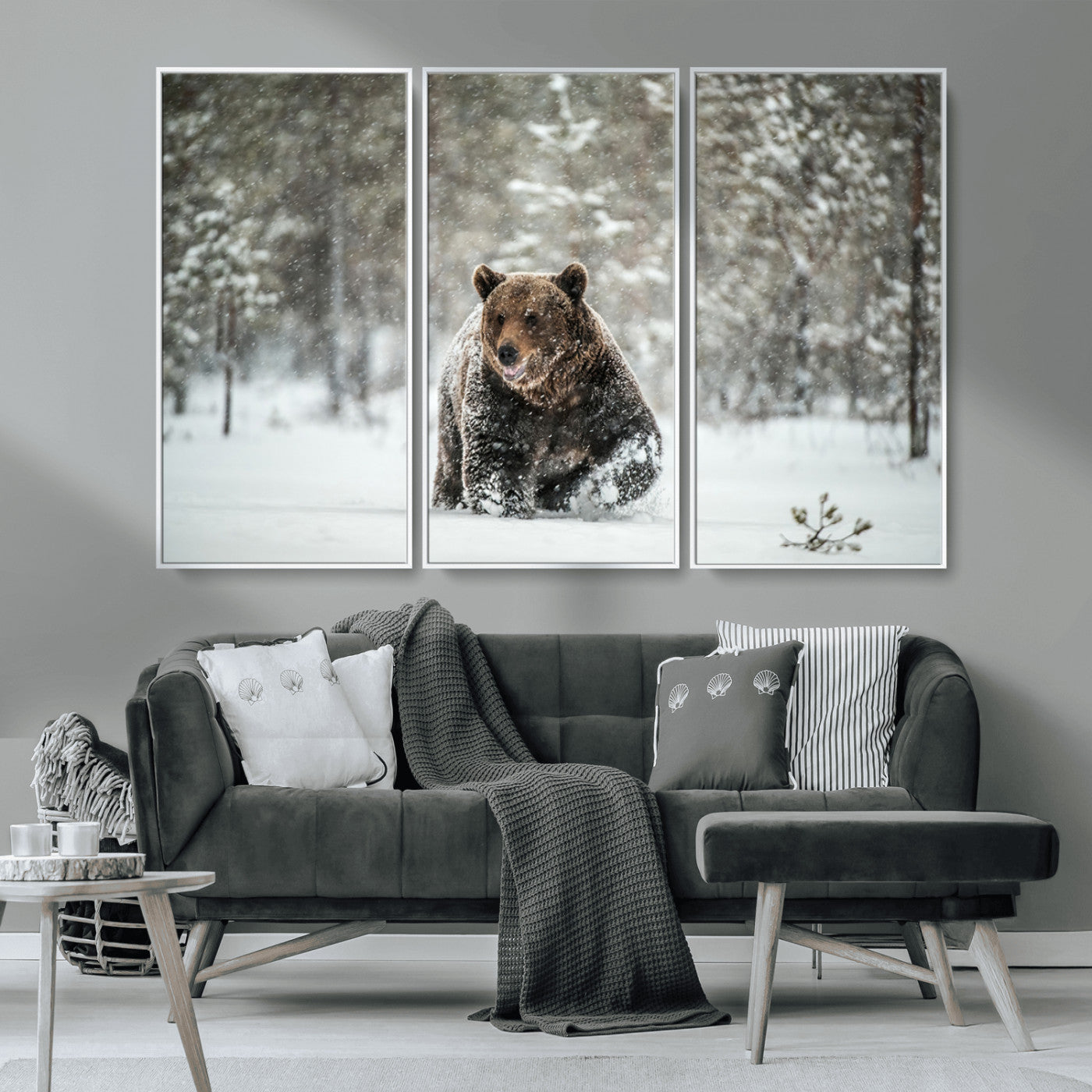 43350-MGV-CV-36X24-Wild Bear in Snow Wall Art – Majestic Wildlife Photography Print, Winter Forest Nature Decor for Cabin, Lodge, Rustic Home,