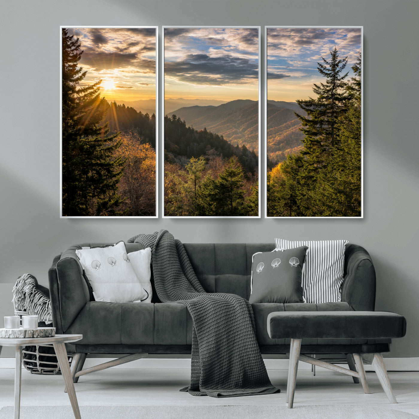 73692479-MGV-CV-36X24-Smoky Mountains Wall Art Canvas Print, Framed Forest Mountain Art Picture Print, Spring Mountain Perfect Spring Style Decor