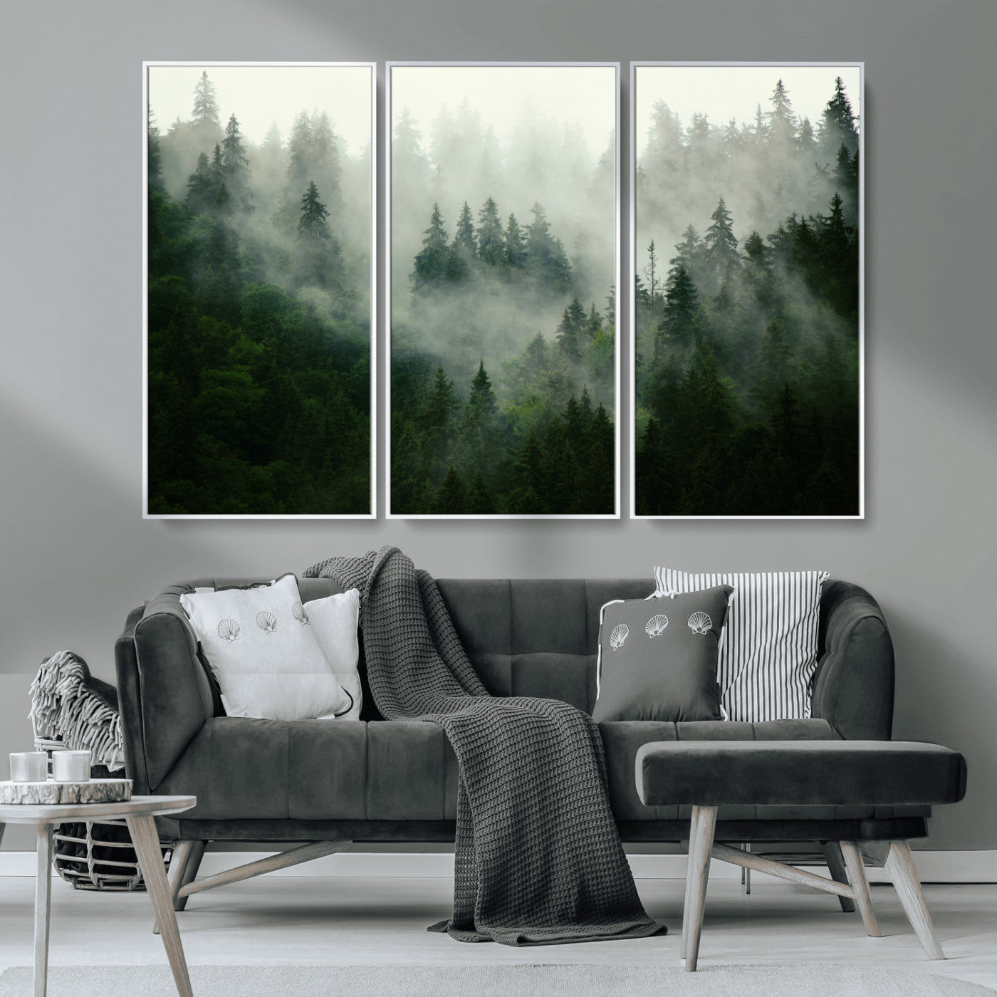 167720496-MGV-CV-36X24-Misty Forest Wall Art – Serene Evergreen Trees Canvas Print, Foggy Mountain Nature Landscape Decor for Bedroom, Living Room or