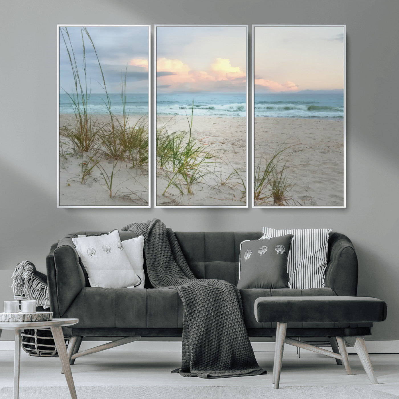 Test1001-MGV-CV-36X24-Coastal Beach Wall Art – Panoramic Ocean Waves and Sandy Dunes Canvas Print, Serene Seascape with Sea Oats for Relaxing Home or