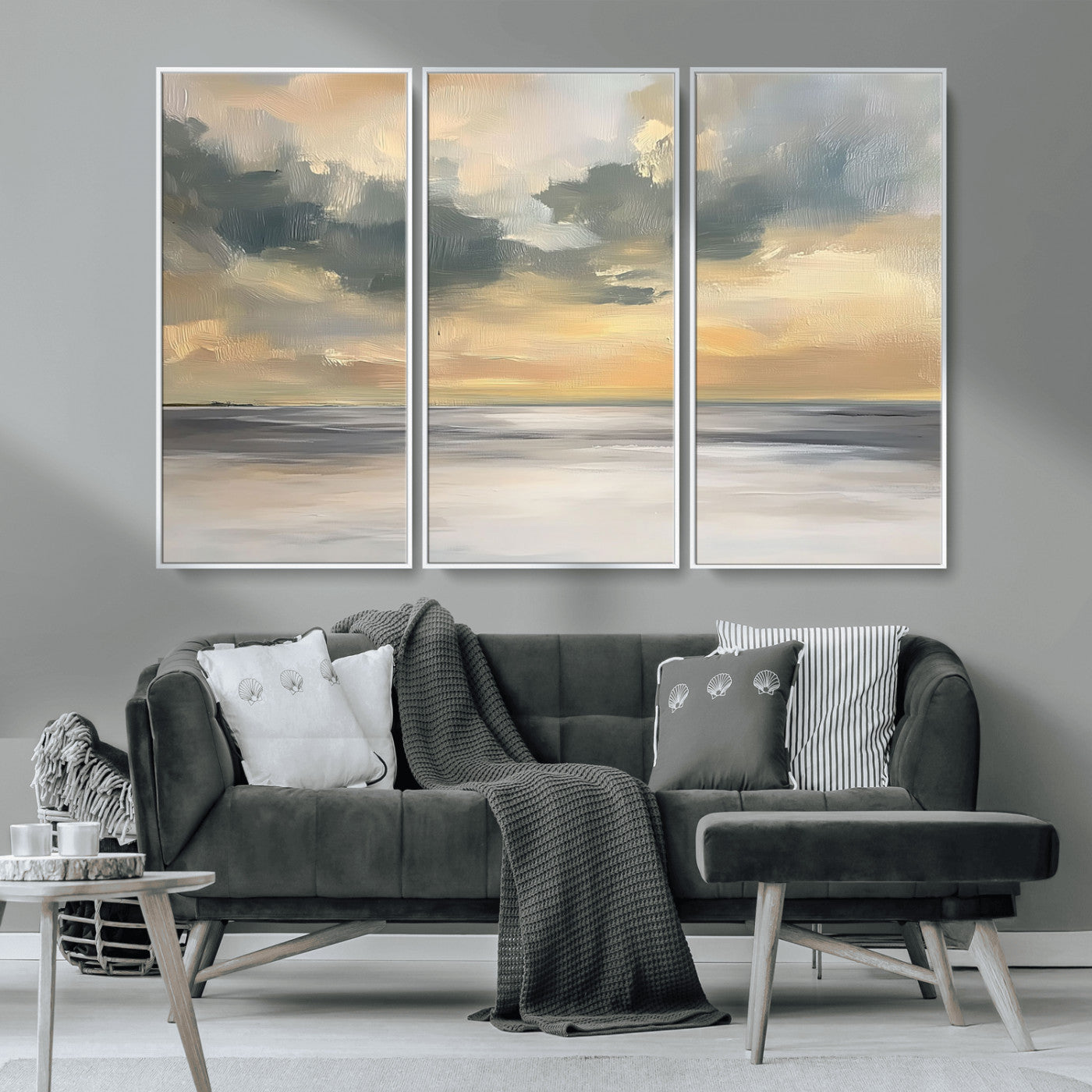 45544-MGV-CV-36X24-Ocean Sunset Wall Art – Serene Seascape Canvas Print with Golden Sky and Calm Water, Coastal Beach Artwork for Living Room,