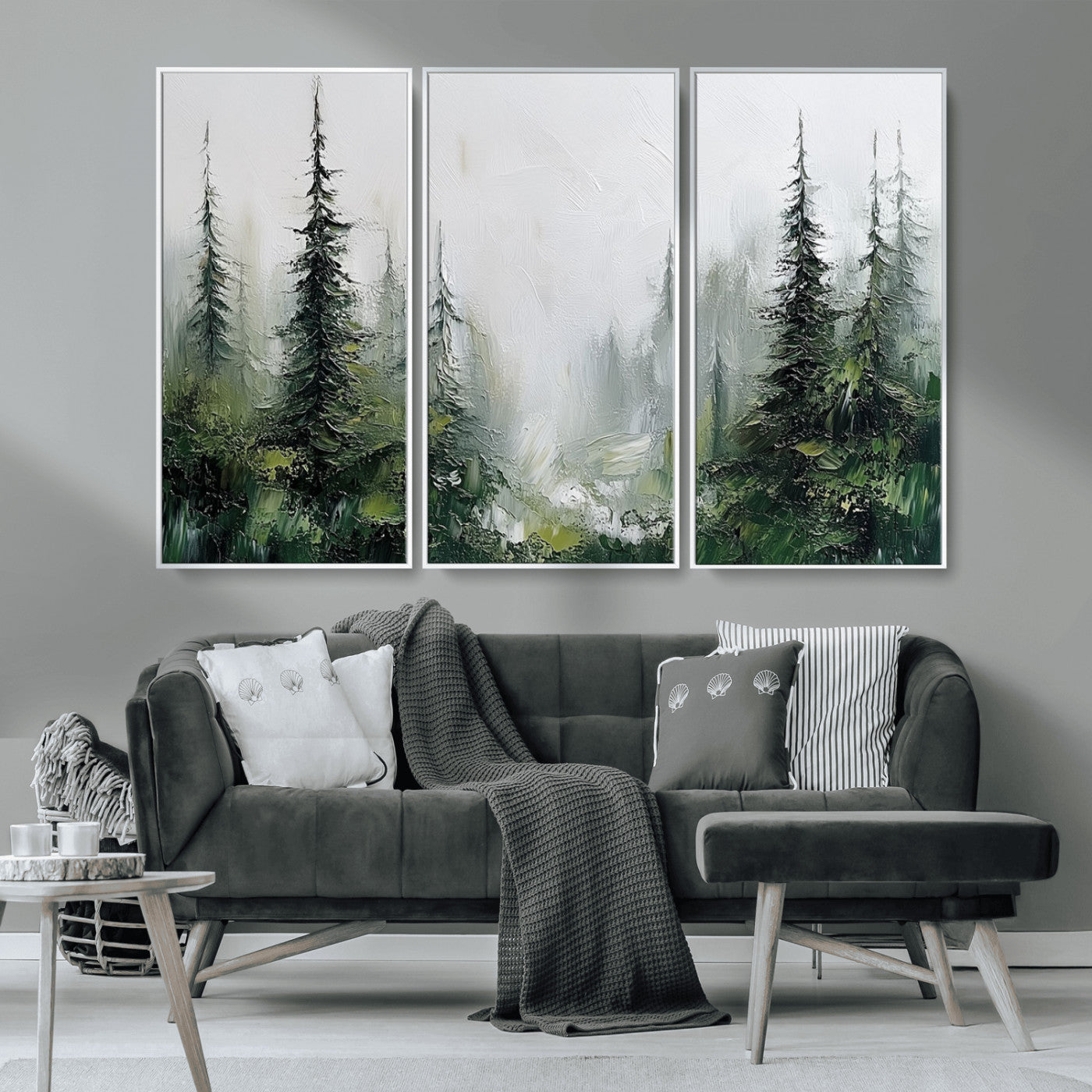 76014-MGV-CV-36X24-Forest Wall Art – Textured Canvas Print Featuring Misty Evergreen Pines and Woodland Landscape, Rustic Nature Artwork for Living
