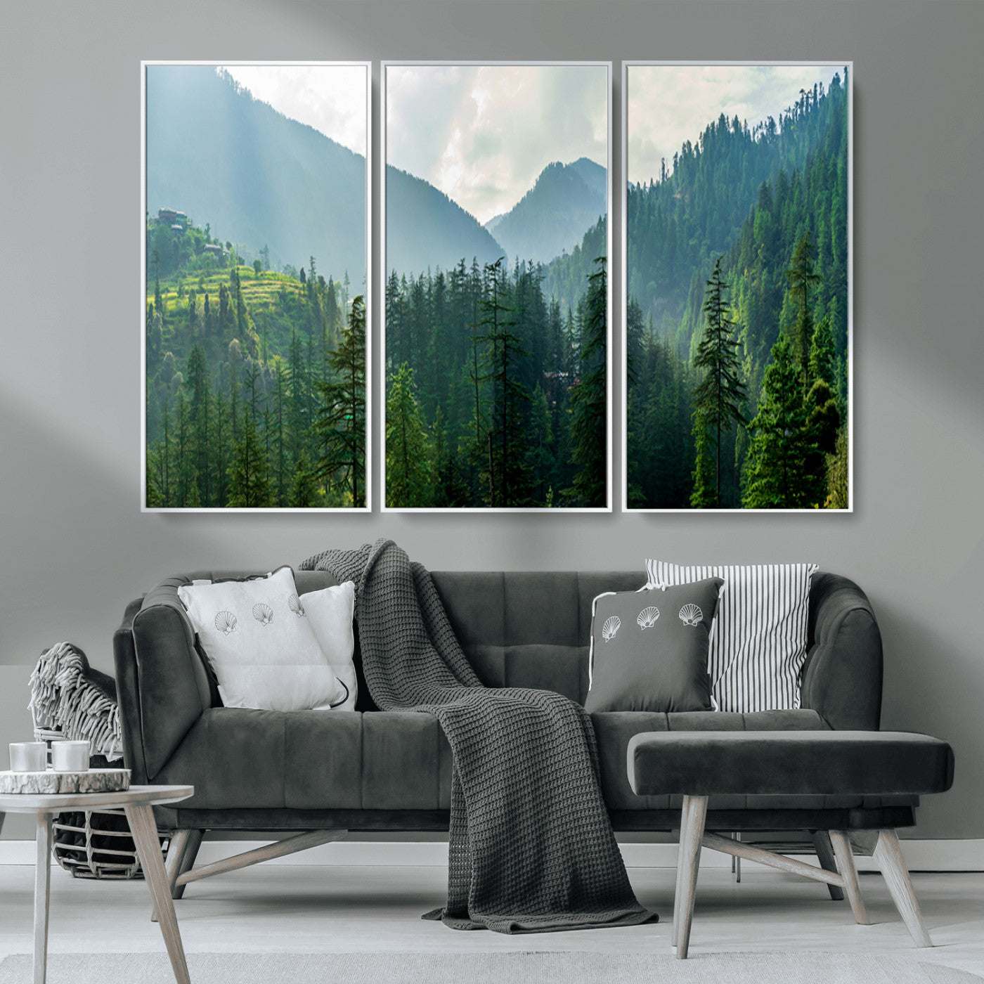 83417191-MGV-CV-36X24-Misty Mountain Forest Wall Art – Pine Tree Landscape Canvas Print, Nature Photography Panorama, Tranquil Green Forest Décor for