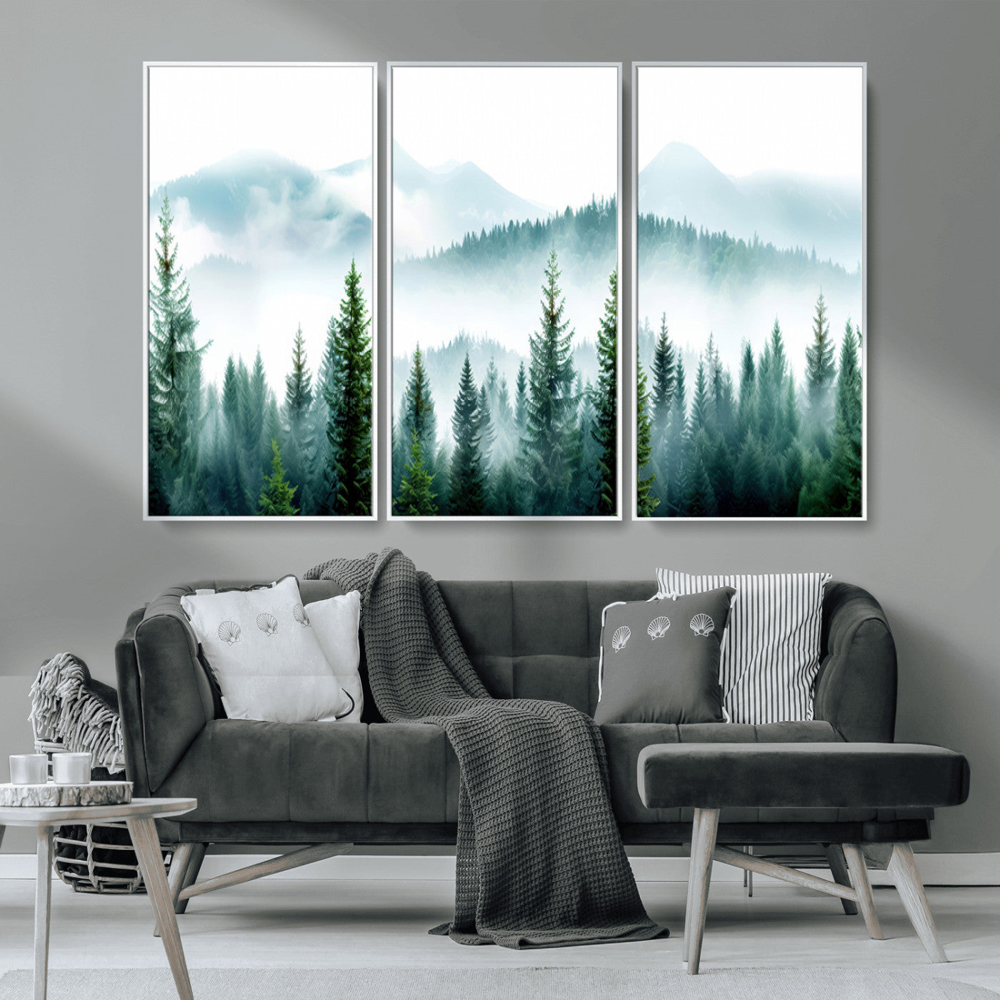16716676-MGV-CV-36X24-Pine Forest Wall Art Canvas Print, Framed Misty Mountains Art Picture Print, Foggy Trees Perfect Moody Forest Decor Artwork
