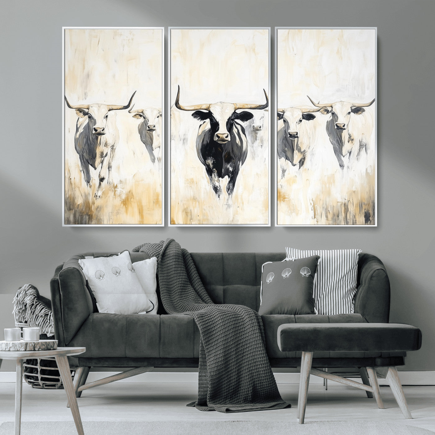 40397799-MGV-CV-36X24-Texas Longhorn Wall Art Canvas Print, Framed Rustic Herd Art Picture Print, Western Bull Perfect Neutral Western Decor Artwork