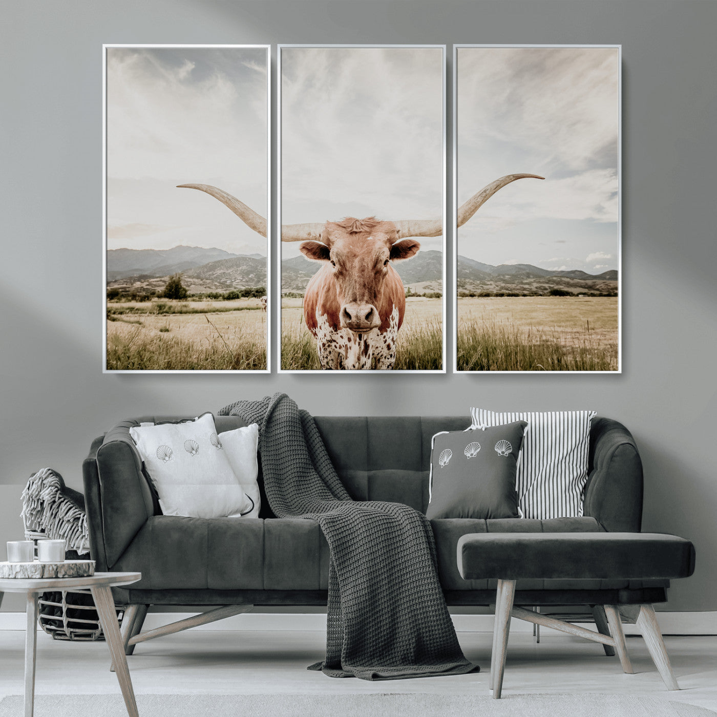 80054319-MGV-CV-36X24-Longhorn Wall Art – Rustic Western Canvas Print, Majestic Bull Artwork for Farmhouse, Ranch or Living Room
