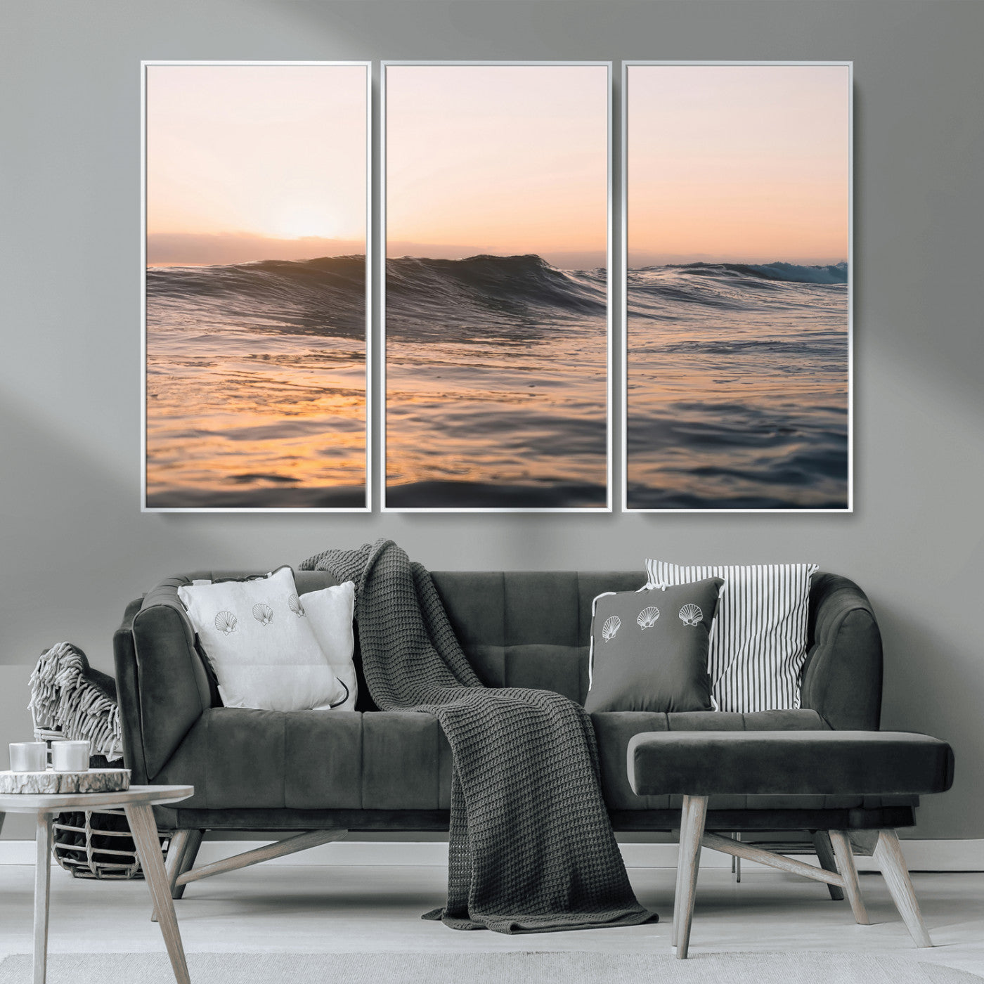 46299358-MGV-CV-36X24-Sunset Waves Wall Art Canvas Print, Framed Ocean Horizon Art Picture Print, Golden Water Perfect Golden Hour Coastal Decor Artwork
