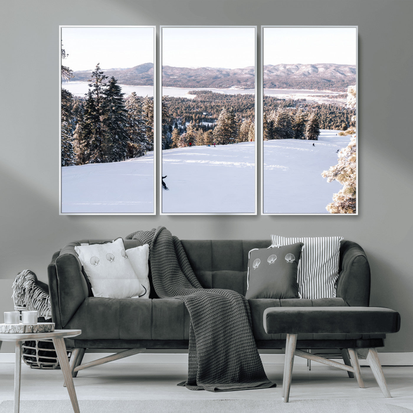 79857868-MGV-CV-36X24-Snowy Mountain Wall Art Canvas Print, Framed Ski Slope Art Picture Print, Winter Forest Perfect Modern Rustic Decor Artwork